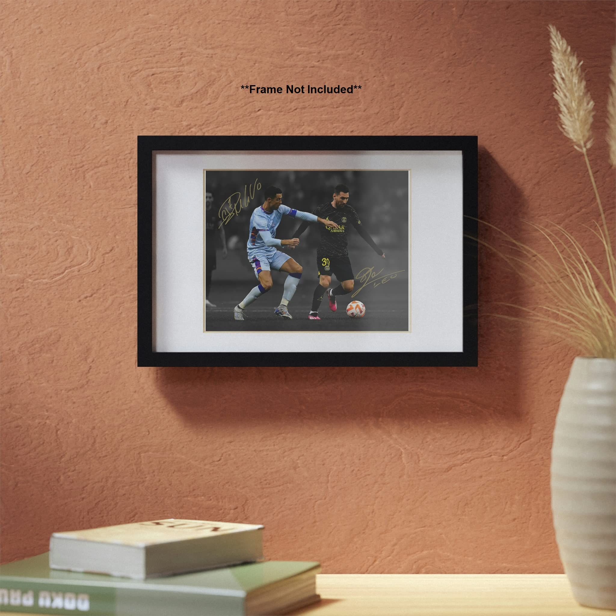 Ikonic Fotohaus Signed Lionel Messi Cristiano Ronaldo Photo Print Wall Art - 10L" x 8W", White, Paper Decor
