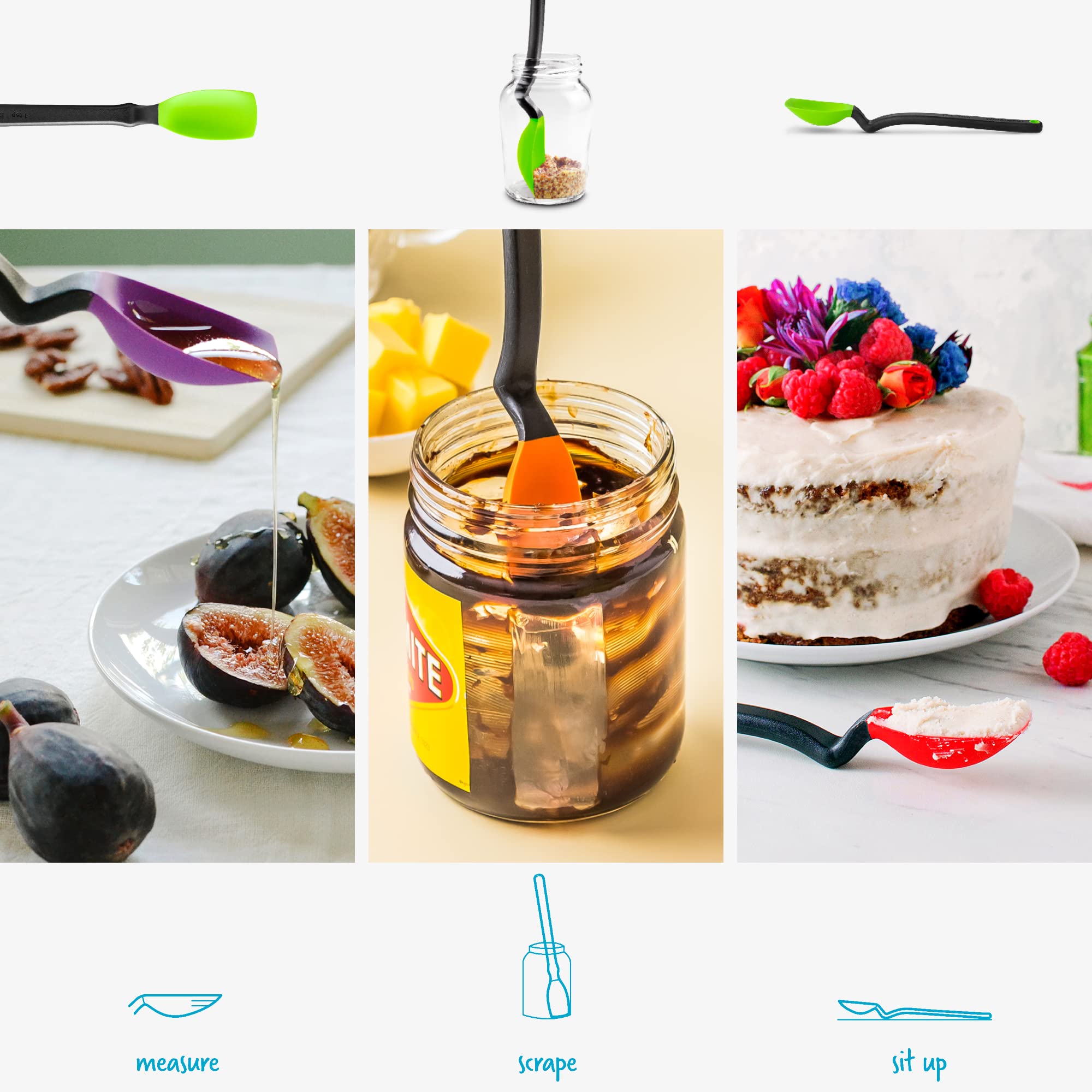 Dreamfarm Mini Supoon  Non-Stick Silicone Sit Up Scraping & Cooking Spoon with Measuring Lines  Green
