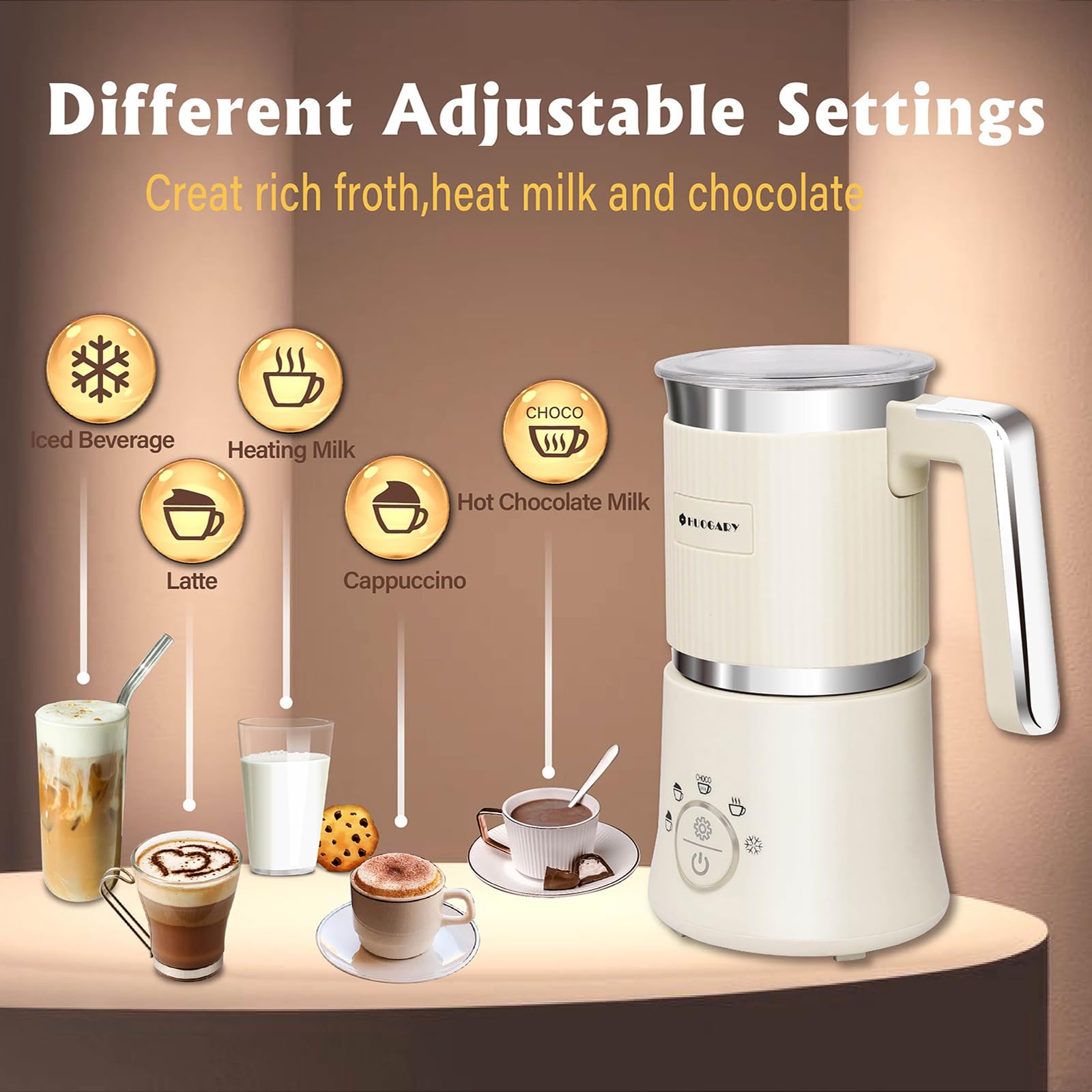 Huogary 5-In-1 Detachable Milk Frother Electric Milk Frother And Steamer Automatic Milk Foamer Frother Hot And Cold Foam Hot Cho