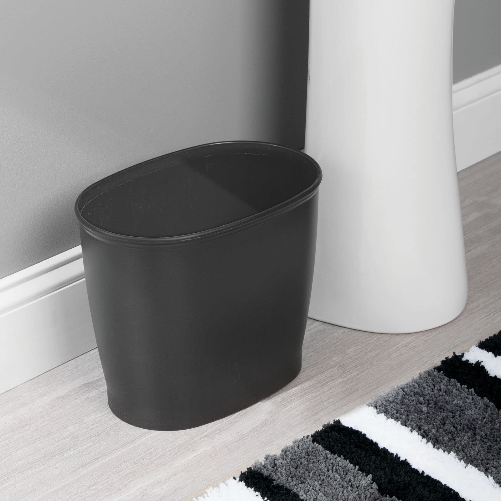 Mdesign Oval Shatter-Resistant Plastic Trash Can, 8.5 Liters, Black, 12'' X 8'' X 10''