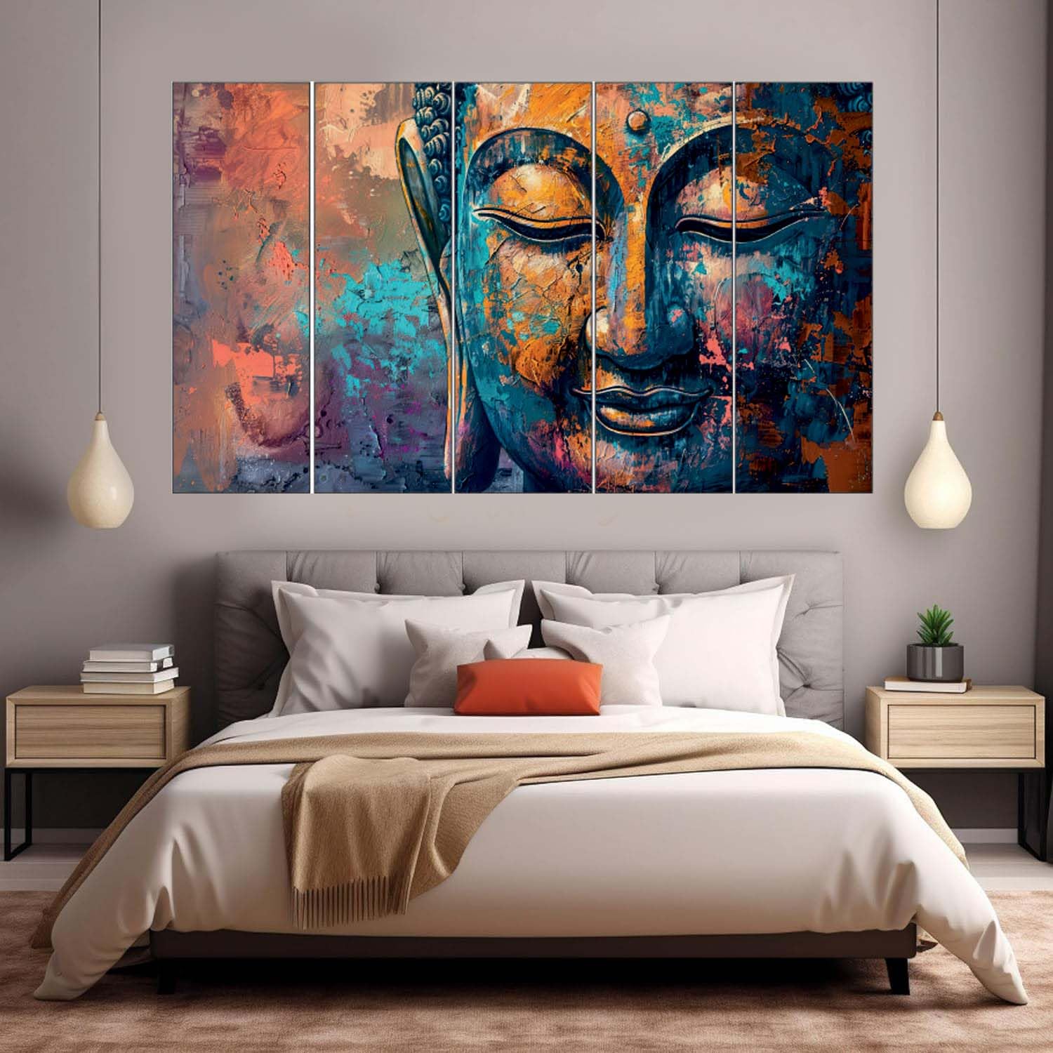 Sn Handicrafts Buddha Wall Painting Framed Big Size For Living Room, Home, Office & Wall Decor, 50 X 27 Inches Set Of 5 (Gb103)