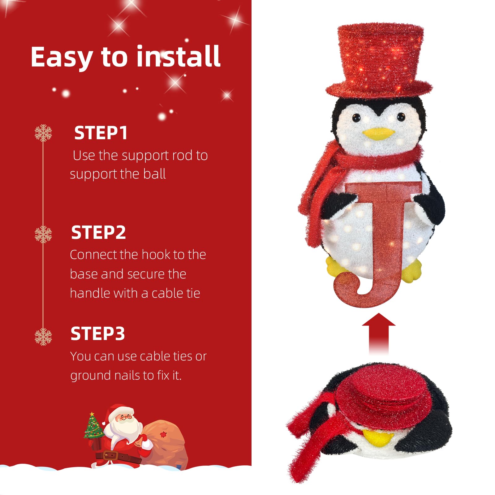 HOYECHI 3-Piece Lighted Christmas Penguin Family Set - Outdoor Yard Decoration Pop-Up Penguin with 150 LED Lights, Joy Sign, Hol