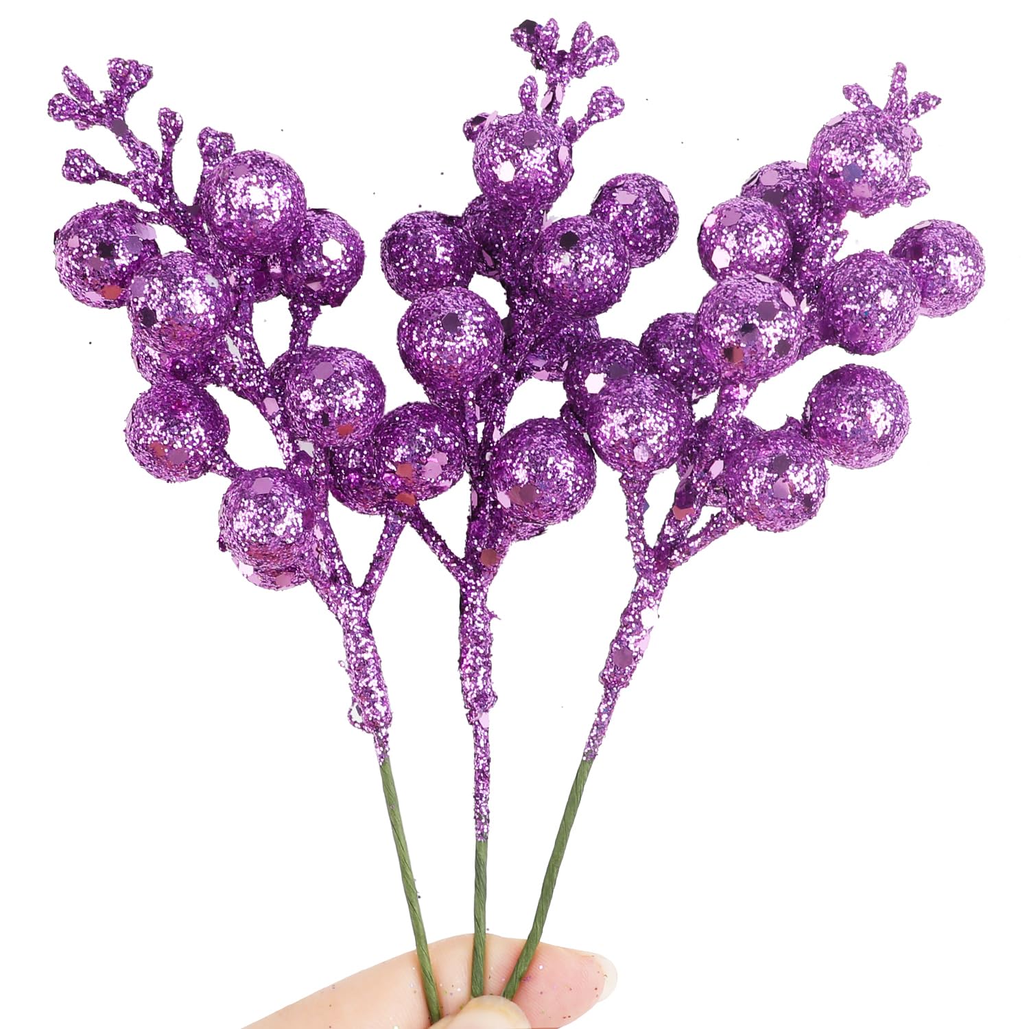 DIYASY Glitter Berry Stems,20Pcs Artificial Xmas Picks and Sprays Christmas Tree Filler Branches Ornaments Holiday Wreath Garlan