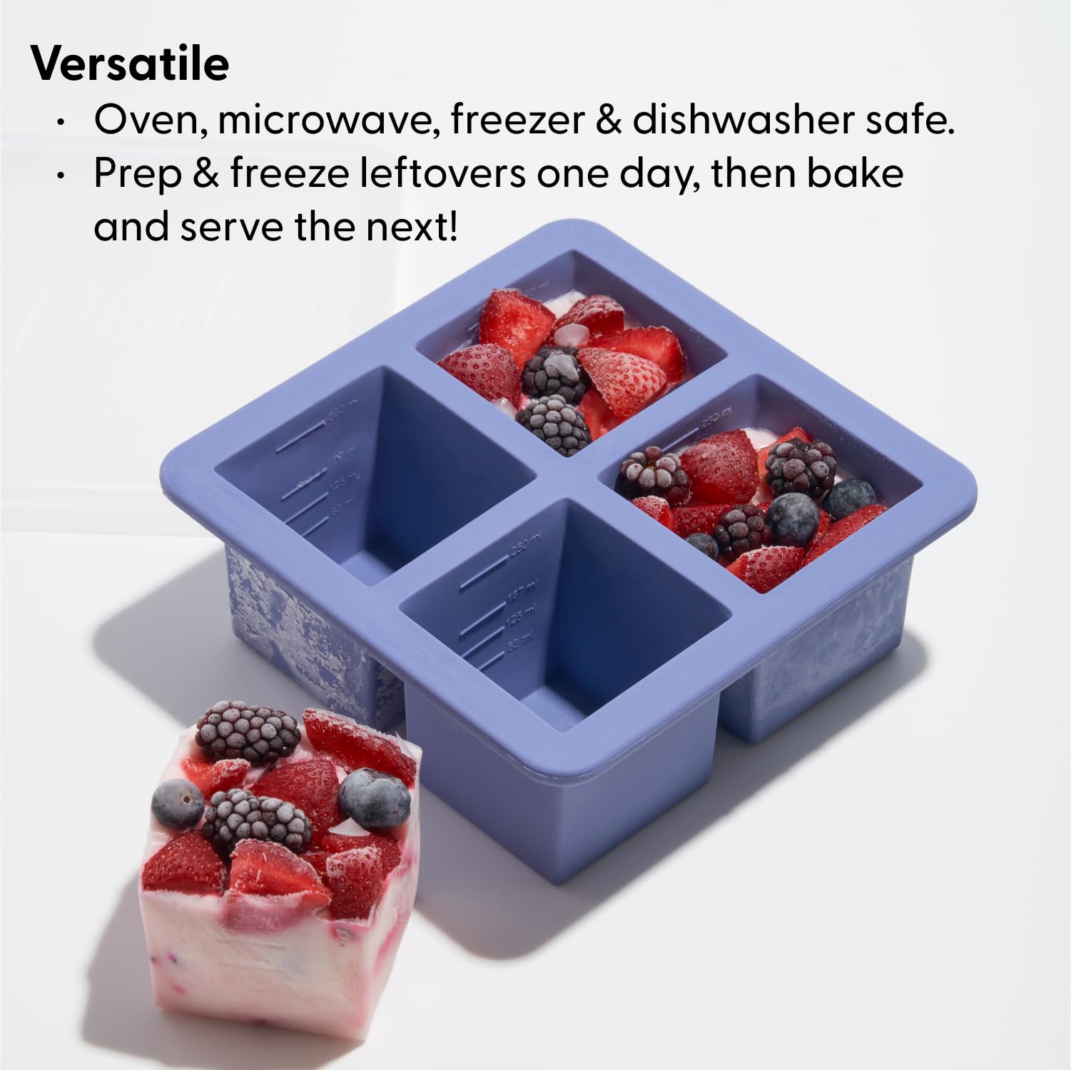 W&P Cup Cubes Silicone Freezer Tray With Lid, Charcoal, Makes 4 Perfect 1-Cup Portions, Freeze & Store Soup, Broth, Sauce, Lefto
