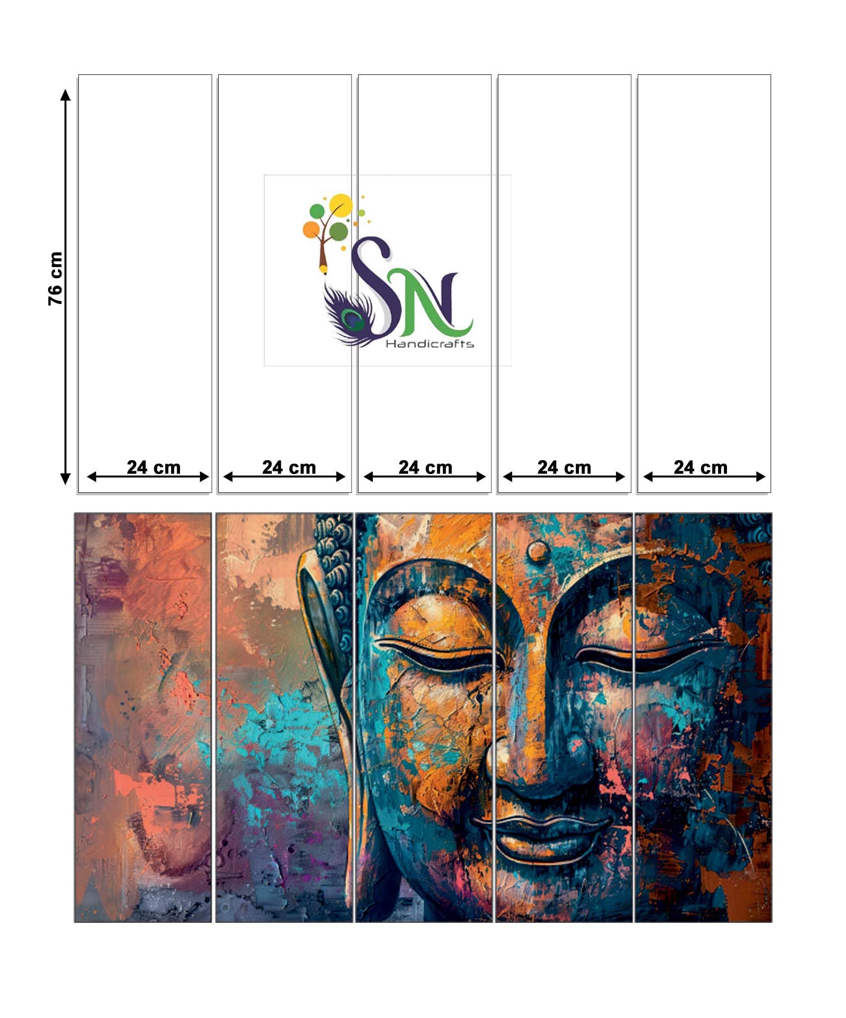 Sn Handicrafts Buddha Wall Painting Framed Big Size For Living Room, Home, Office & Wall Decor, 50 X 27 Inches Set Of 5 (Gb103)