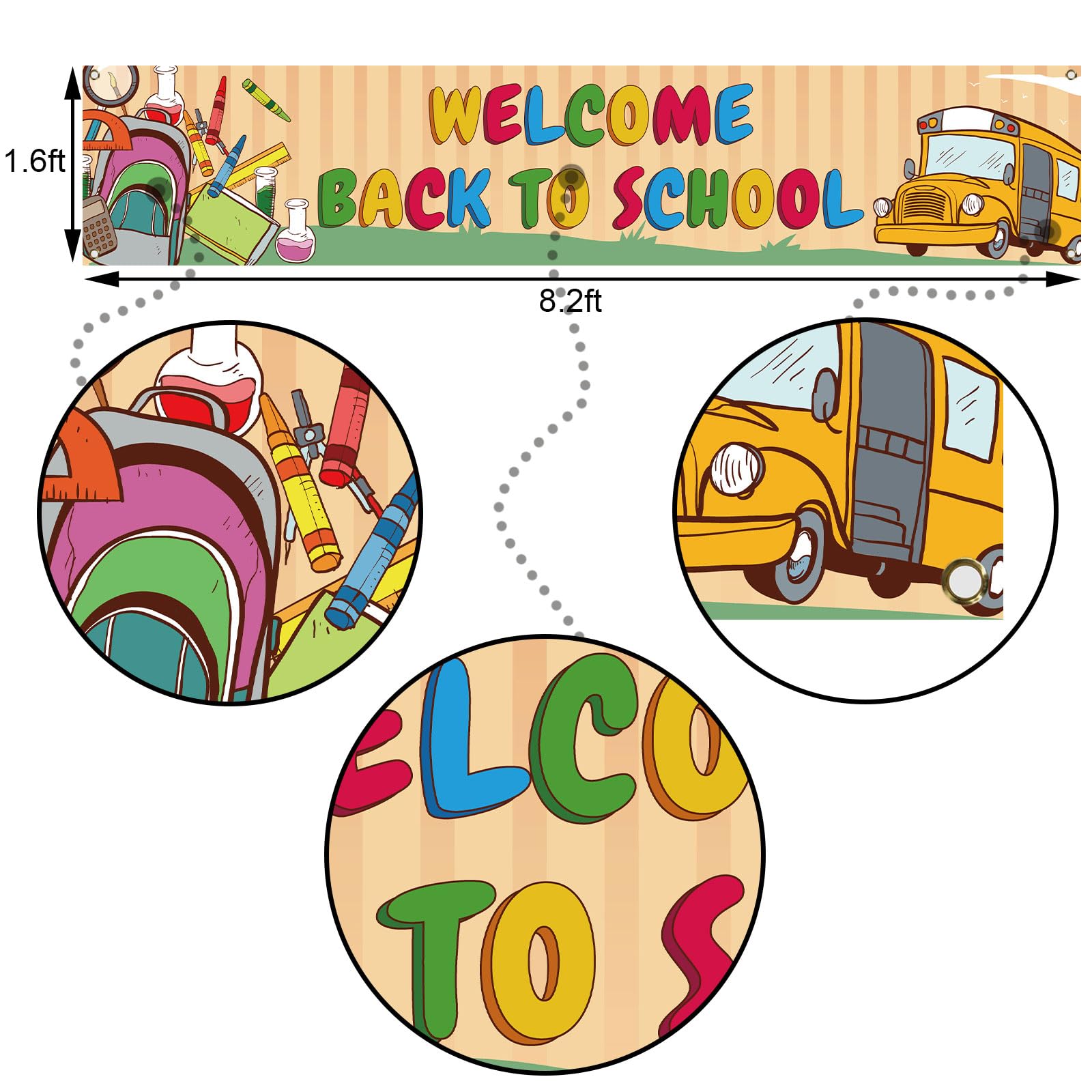 Vohado Welcome Back To School Fence Banner Students Kids First Day Of School Party Decoration School Bus Classroom Home Garden Y