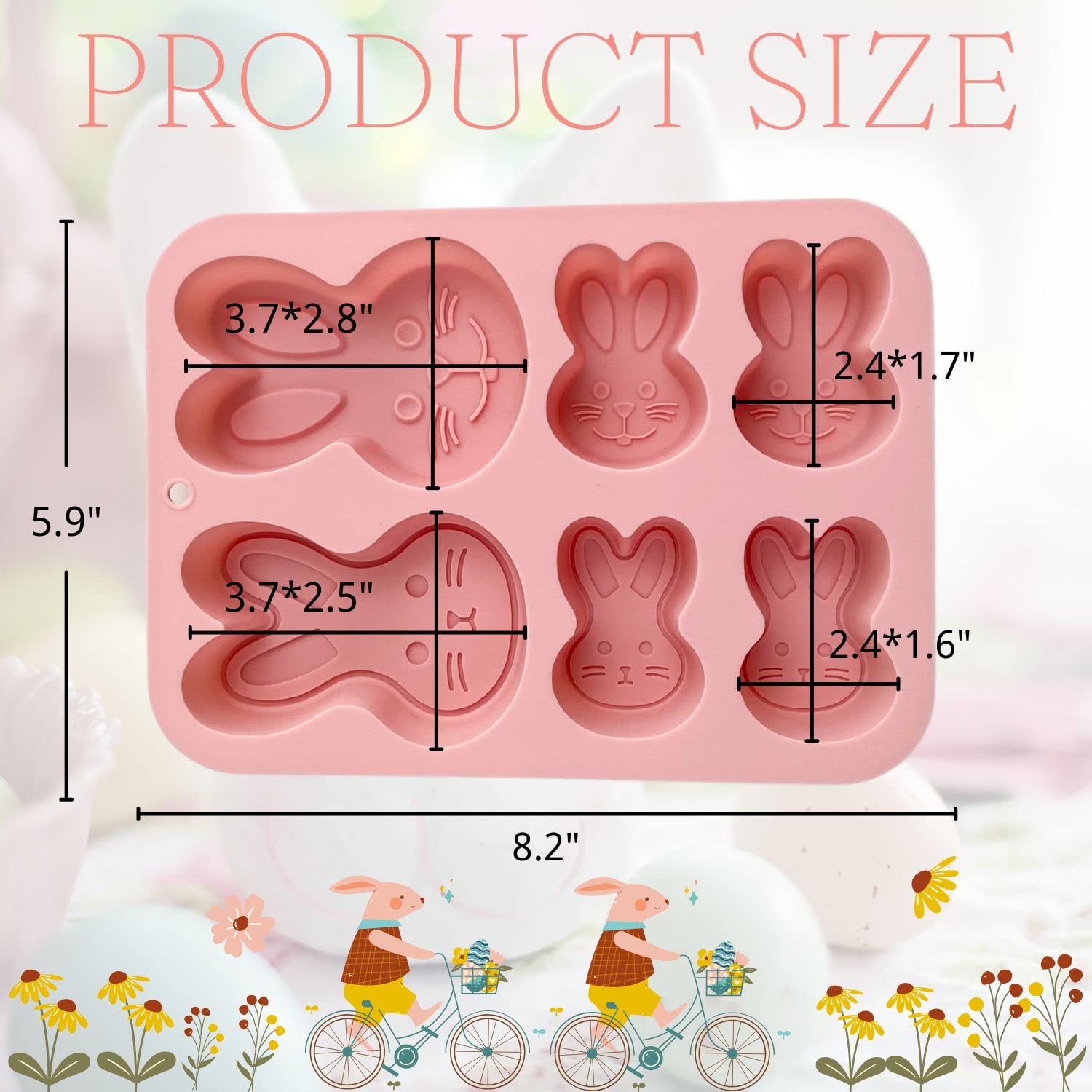 Crethinkaty 1 Pieces Rabbit Silicone Chocolate Moulds 6 Cavity Bunny Head Shapes Easter Molds For Diy Chocolate,Candy,Jelly