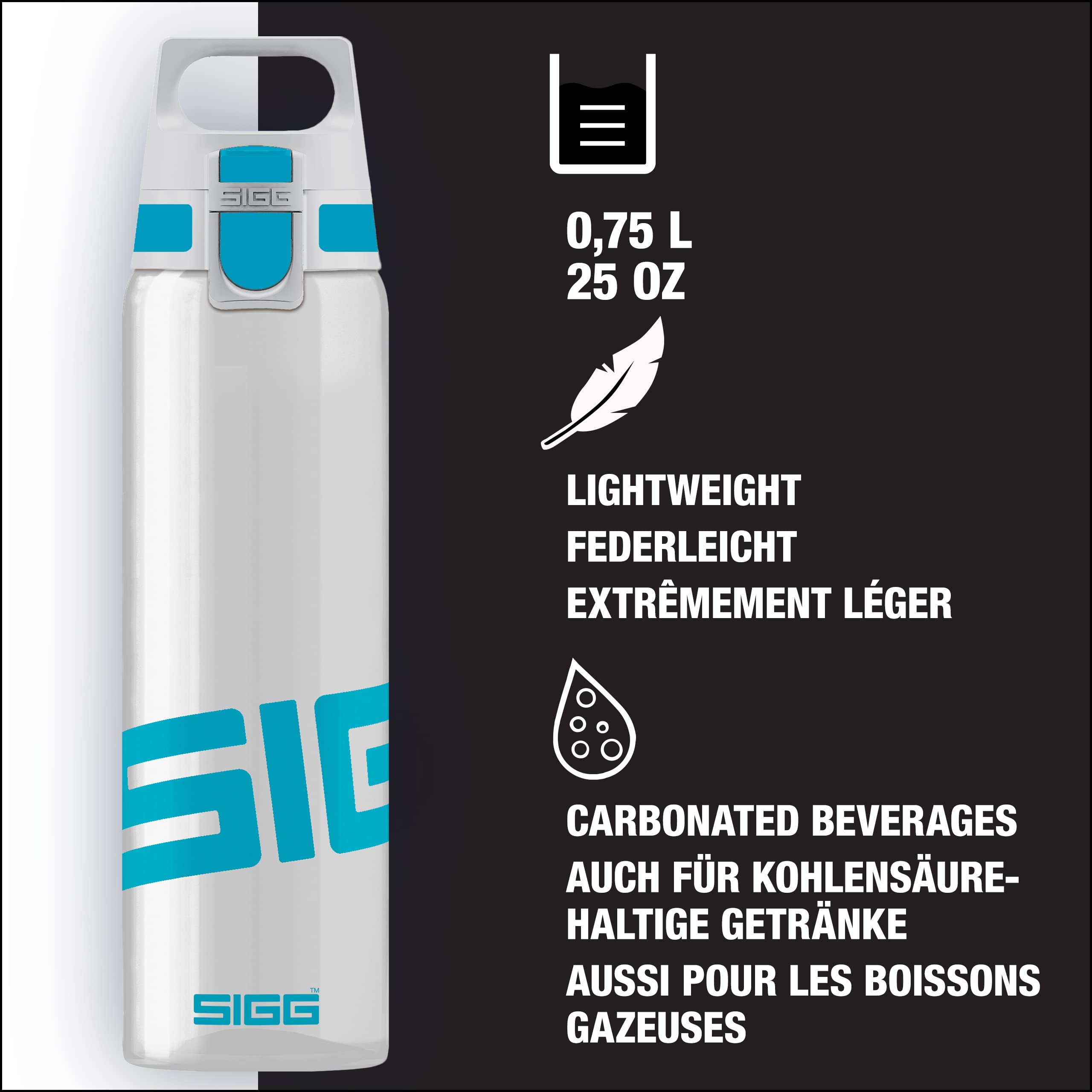 SIGG - Tritan Water Bottle - Total Clear ONE Aqua - Suitable For Carbonated Beverages - Dishwasher Safe - Leakproof - Lightweight - Scratch Resistant - BPA Free - 25 oz