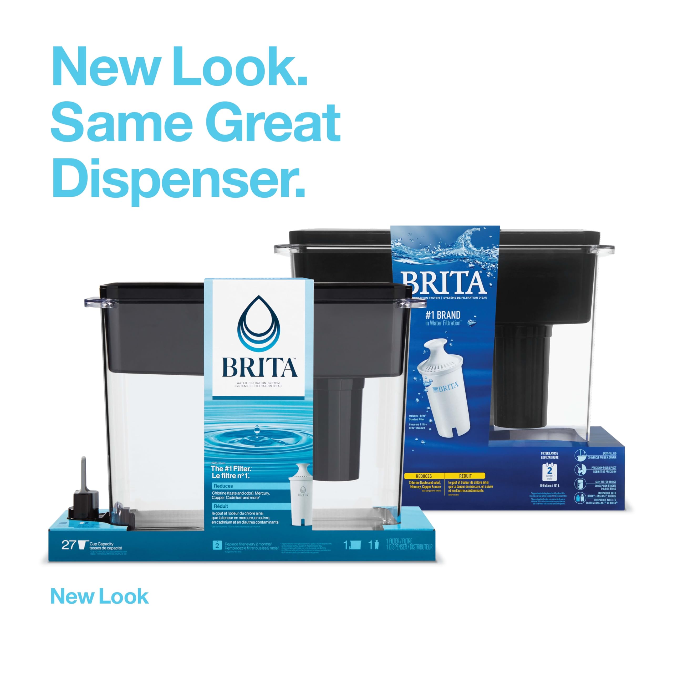 Brita Extra Large 27 Cup Filtered Water Dispenser With 1 Standard Filter, Bpa Free - Ultramax, Black