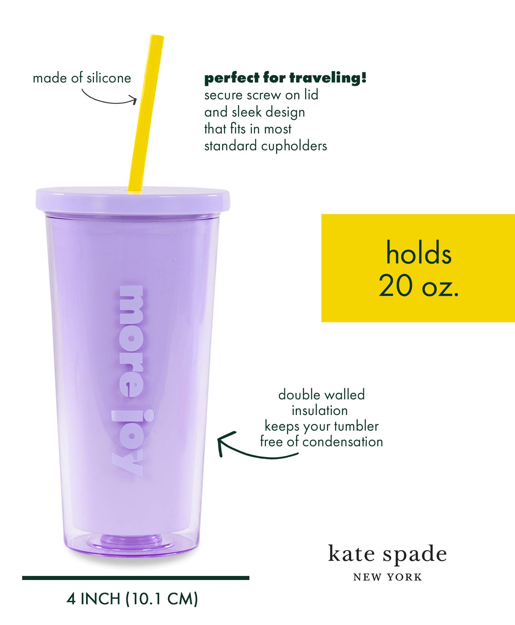 Kate Spade New York Purple Insulated Tumbler With Reusable Straw, 20 Ounce Travel Cup, More Joy