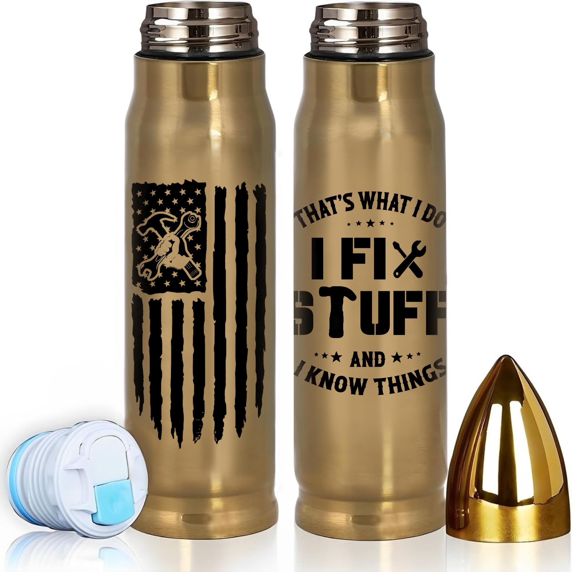 Limima Mechanic Tumbler - 17oz Stainless Steel Insulated Travel Tumbler - ? Fix Stuff and I Know Things?- American Flag Tool Des