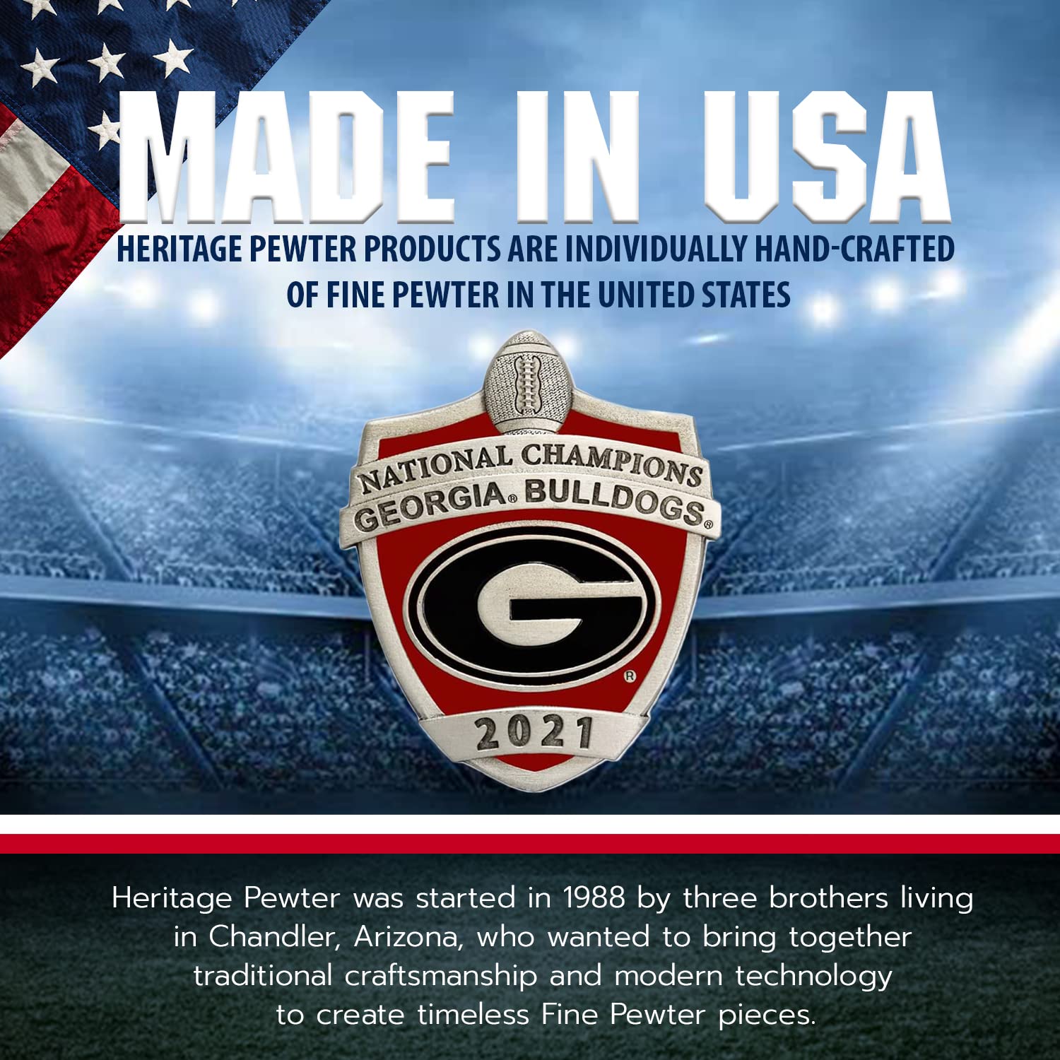 Heritage Pewter 2021-2022 National Champions Georgia Square Shot Glass | Hand-Sculpted 1.5 Ounce Shot Glass | Intricately Crafte