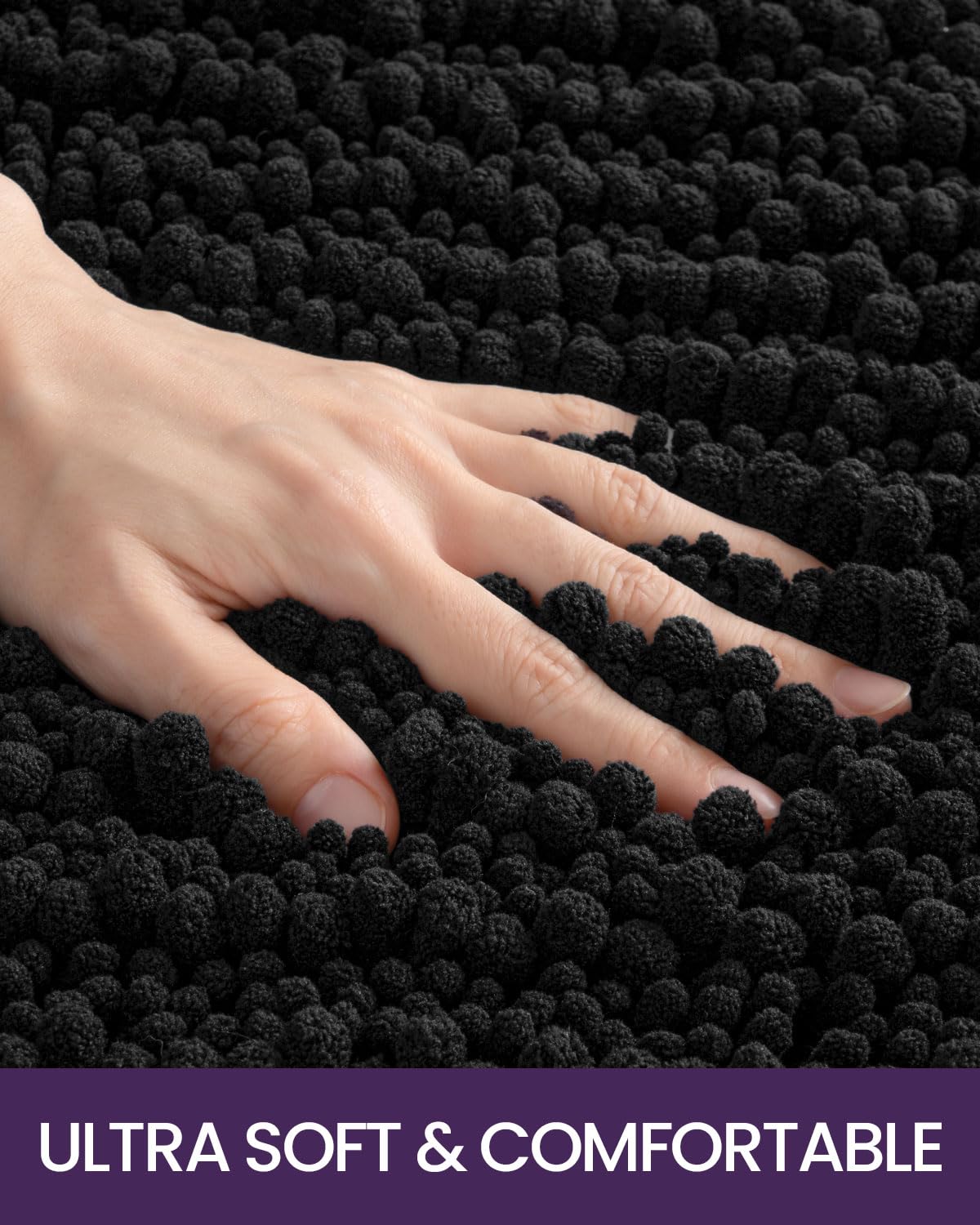DEXI Bath Mat Bathroom Rug Non Slip Absorbent and Soft Floor Mats Washable Chenille for Bathtub Toilet Shower Room Entryway 24''x43''Black
