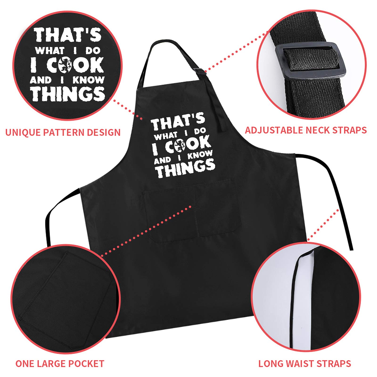 Rosoz Funny Bbq Black Chef Aprons For Men, I Cook And I Know Things Adjustable Kitchen Cooking Aprons With Pocket Waterproof Oil