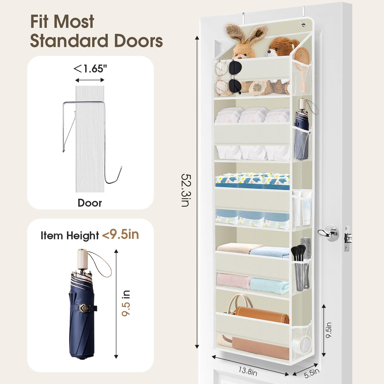 SpaceHacks 2 Pack Over The Door Organizer, Hanging Storage Organizer with Clear Window, 40lb Ultra Sturdy Large Capacity Room Or