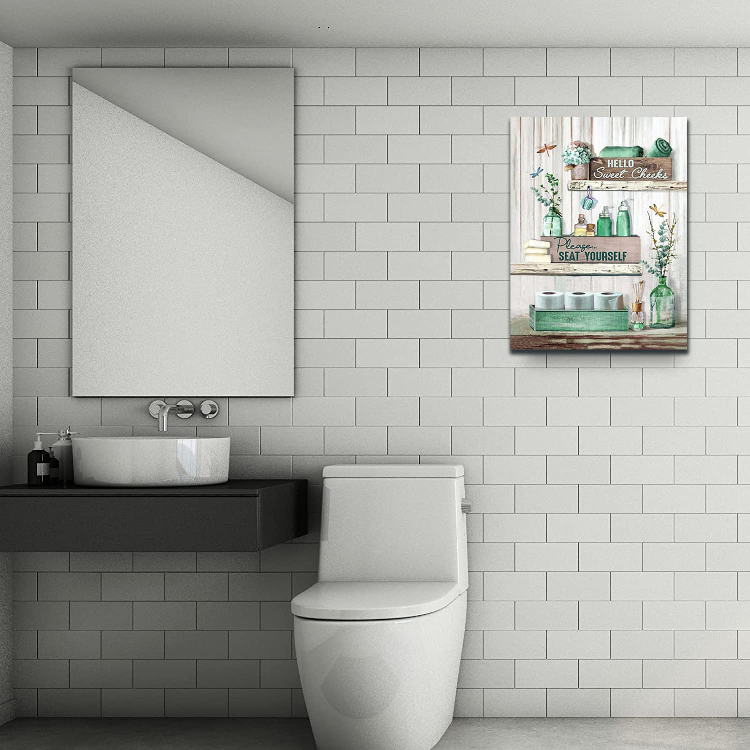 Bathroom Decor Wall Art  Bathroom Rules Wall Decor  Dragonfly Wall Art Teal Rustic Farmhouse Bathroom Canvas Prints Signs Wood Background Bathroom Pictures Artwork Framed Bath Laundry Home Decorations