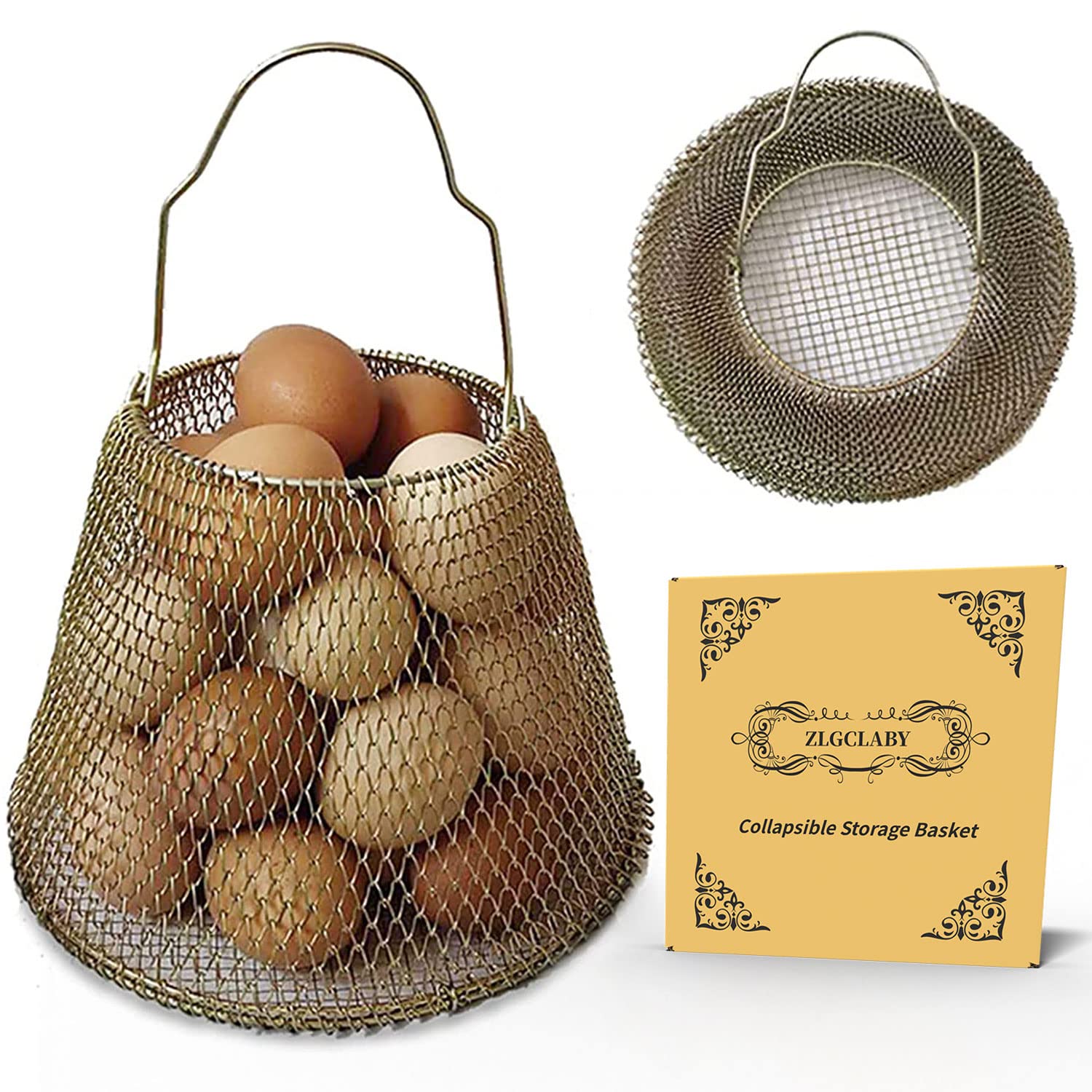 Egg Basket, Wire Storage Basket, Collapsible Metal Hanging Basket Empty Christmas Gift Basket With Handles Basket For Easter Egg