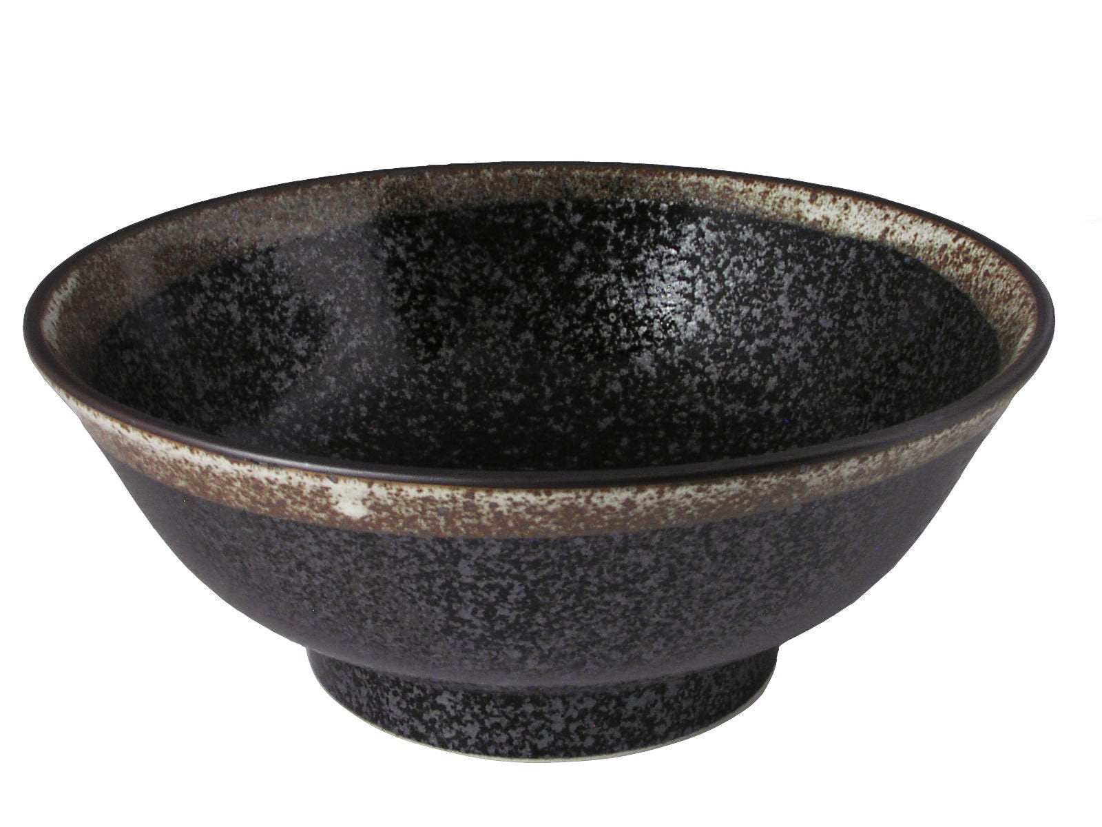 Japanese 8.25'' Diameter Ramen Noodle Bowl Black W/Brown Speckled Edge