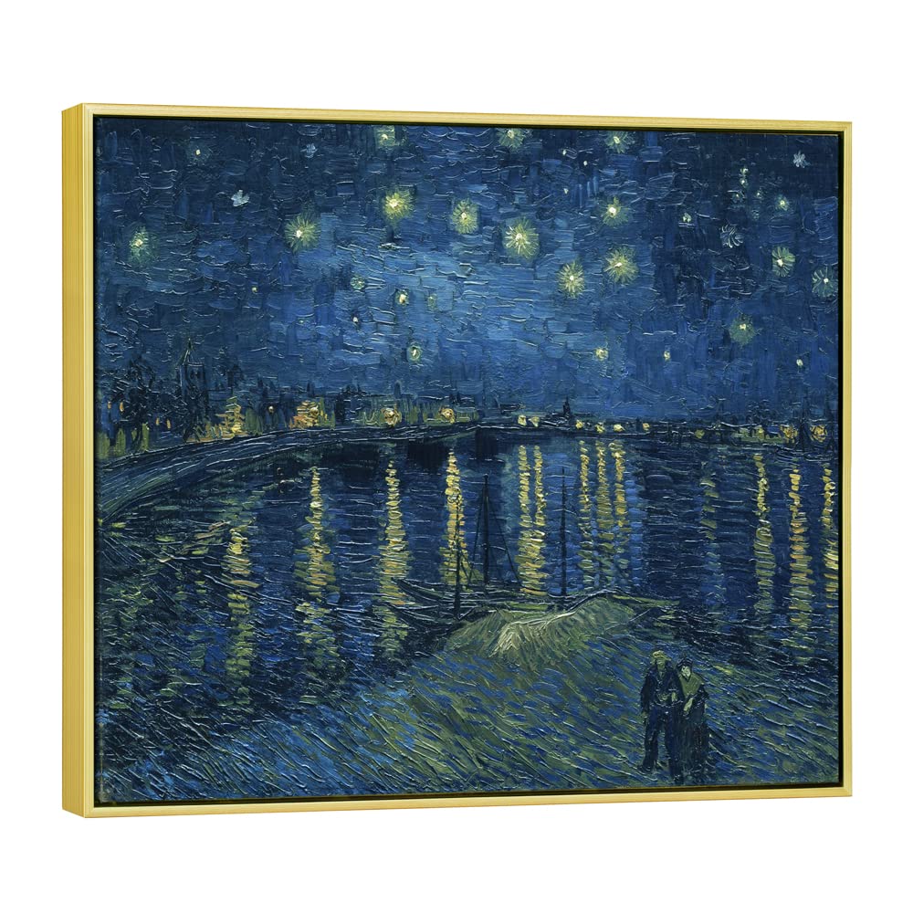 Wieco Art Gold Framed Art Starry Night Over The Rhone Canvas Prints Wall Art By Van Gogh Paintings Reproduction Canvas Prints Ab