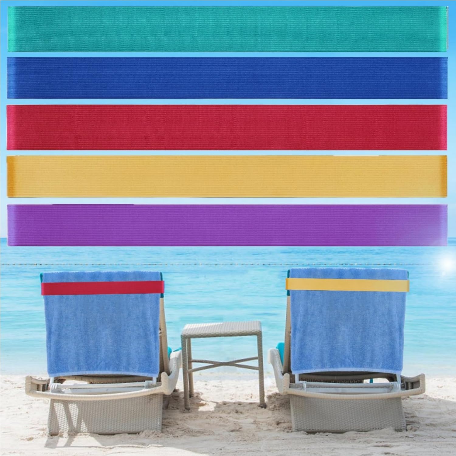 Beach Towel Bands (5 Pack), Beach Chair, Pool Chairs & Cruise Ship Essentials, Family Vacation Necessities, The Better Towel Hol