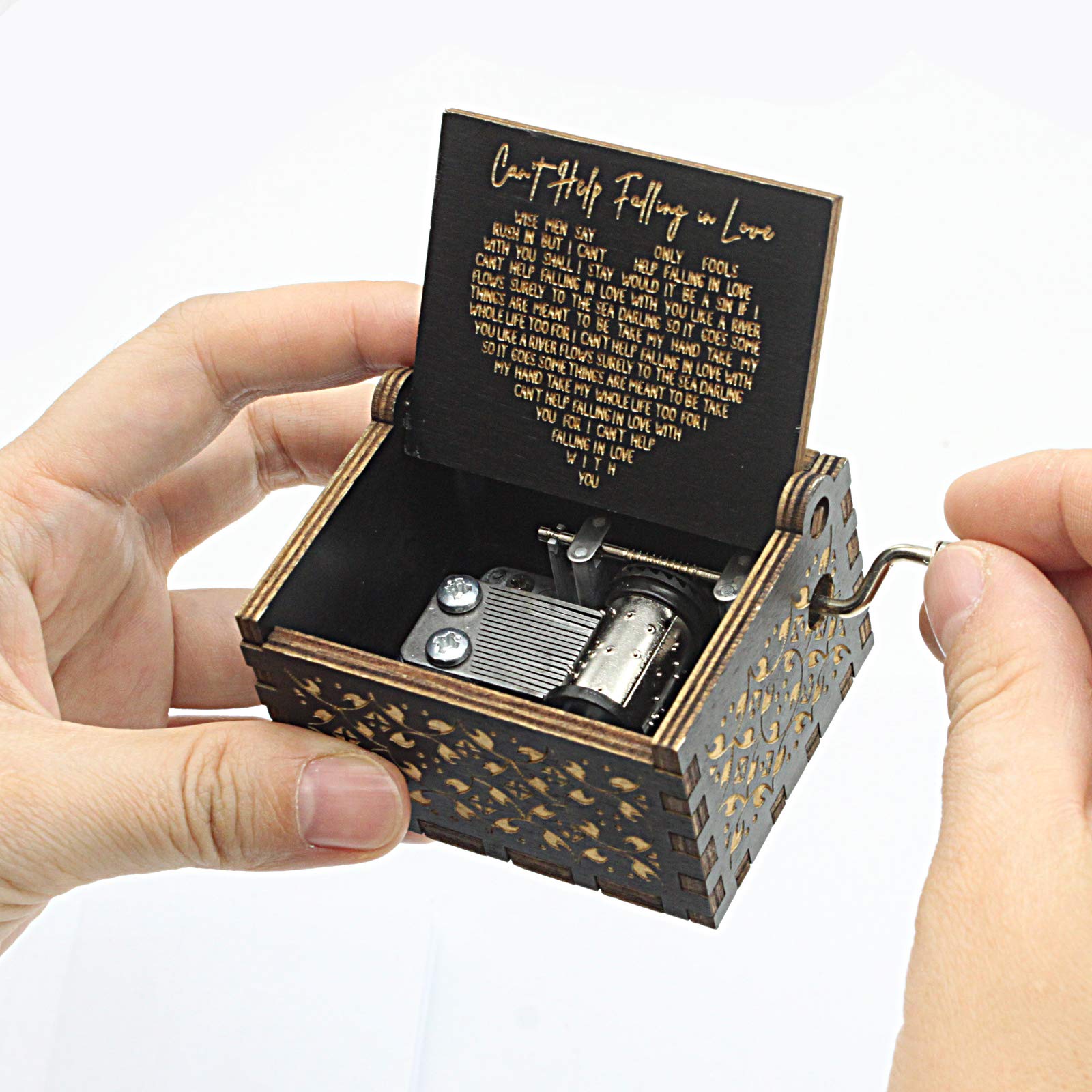 byykit Cant Help Falling in Love Wood Music Box, Antique Engraved Musical Boxes Case for Love One Wooden Music Box - Gifts for