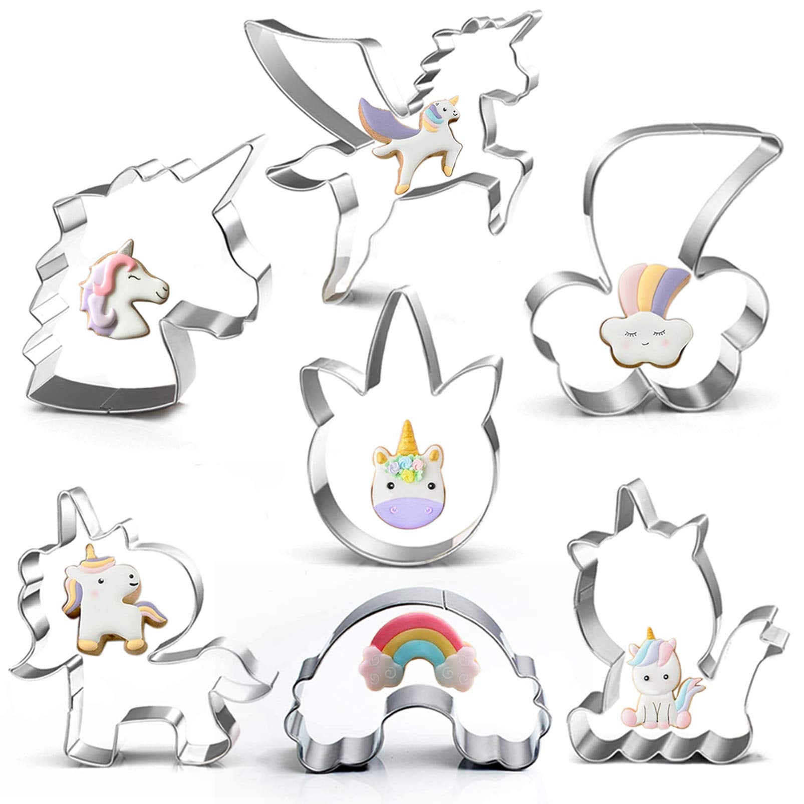 Lubtosmn Unicorn Cookie Cutter Set-3 Inches-7 Piece-5 Unicorn Face&Head, Rainbow, Shooting Star, Fantasy Unicorn Fondant Molds F