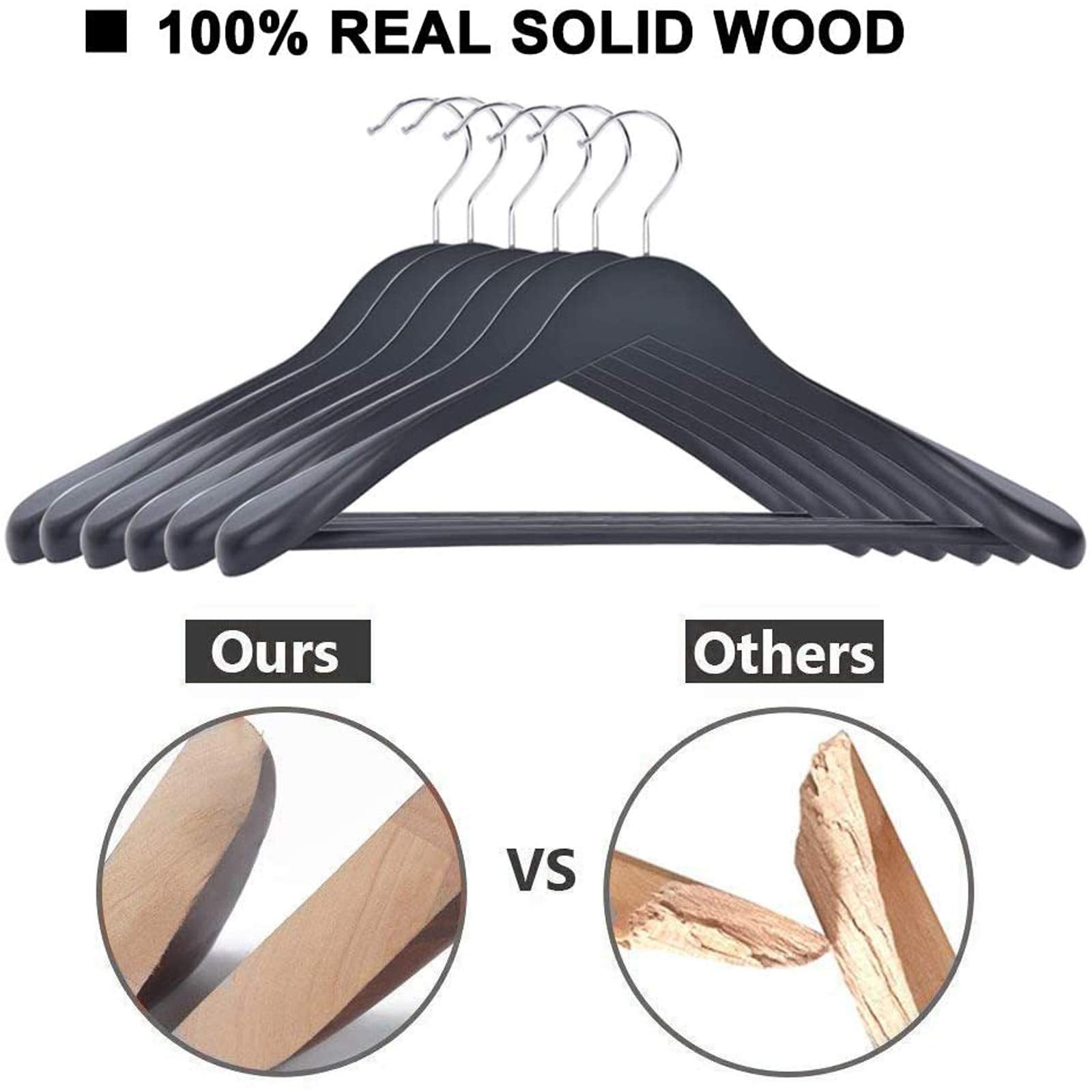 Js Hanger Wooden Suit Hangers, 6 Pack Extra-Wide Shoulder Wood Coat Hangers With Non Slip Pant Bar, Extra Smooth And Splinter Fr