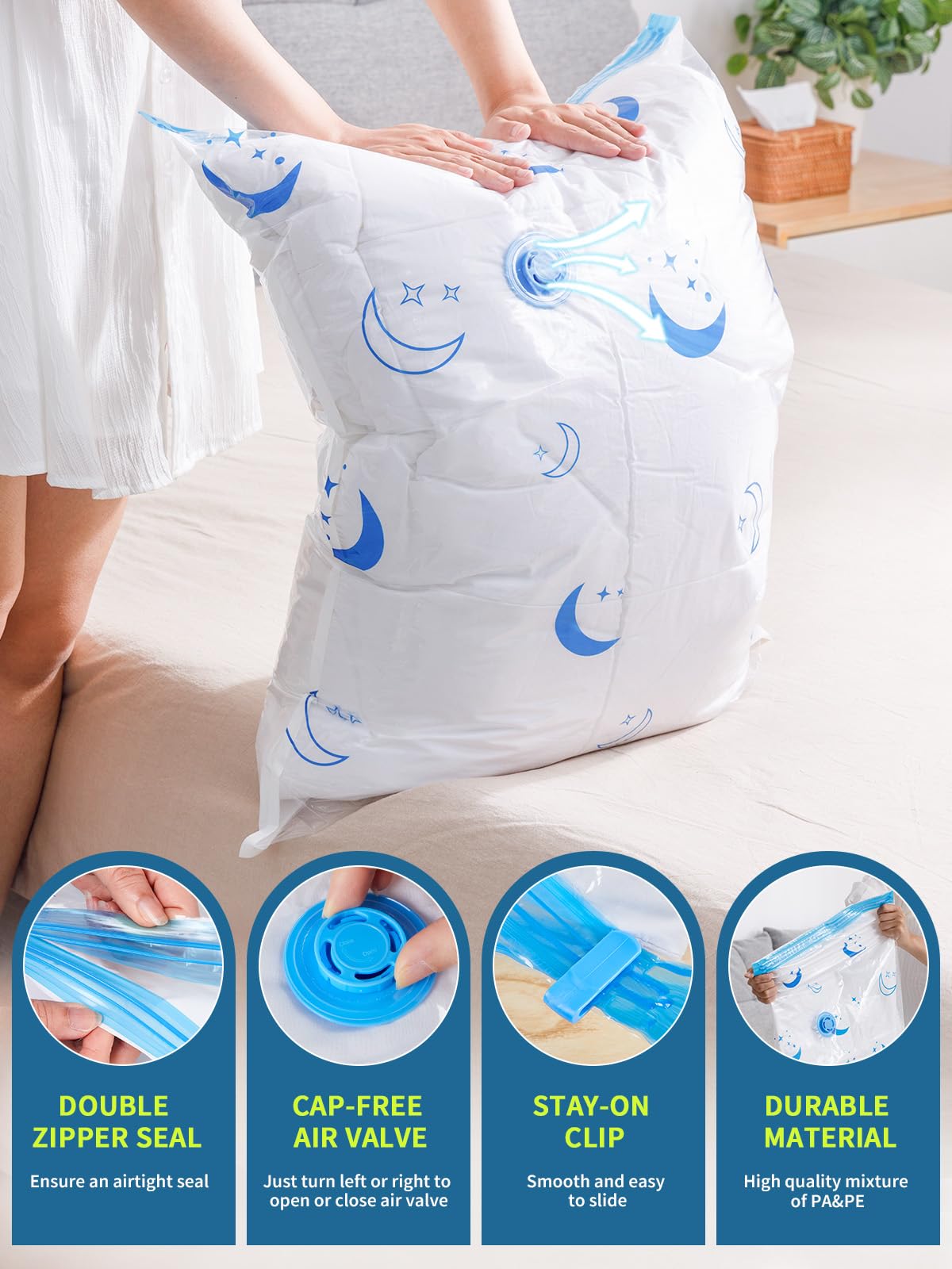 Vacuum Storage Bags With Electric Air Pump, 20 Pack (4 Jumbo, 4 Large, 4 Medium, 4 Small, 4 Roll Up Bags) Space Saving Bag For C