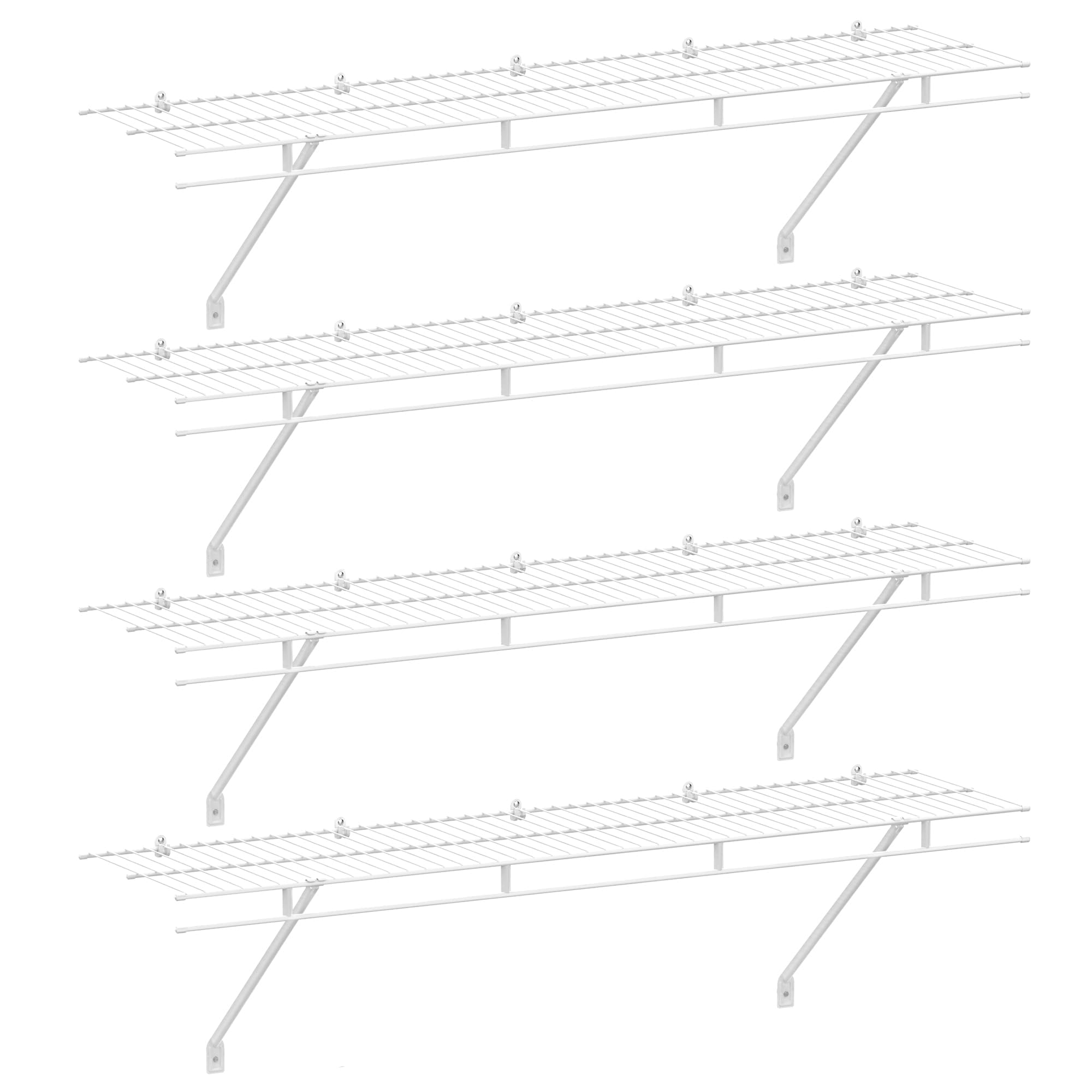 Haushof Closet Shelves Wall Mounted 4-Pack, 4 Ft X 12In White Wire Shelving For Laundry Room, Closet, Basement Organization And