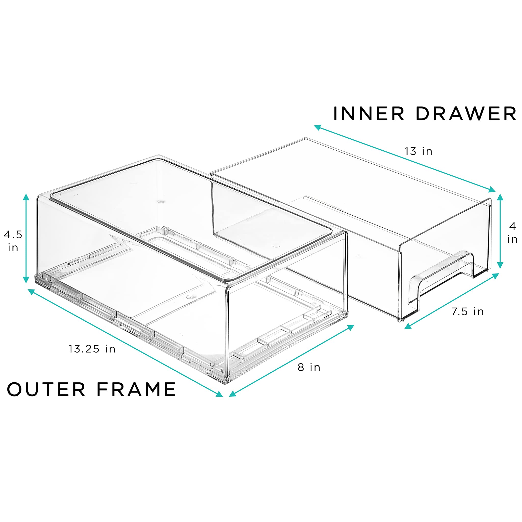 Sorbus Clear Stackable Fridge Drawer Bins - Pull Out Refrigerator Organizer Containers For Kitchen Storage (2 Pack | Medium)