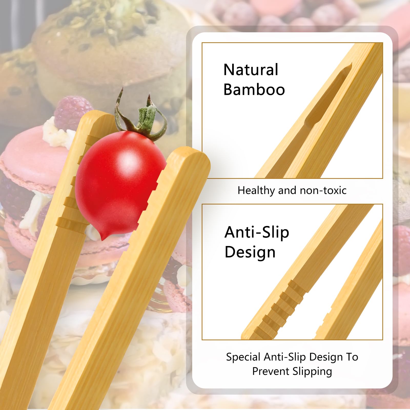 Armrouns Reusable Bamboo Toast Tongs 2 Pcs, 7 Inch Wooden Toaster Tongs For Cooking & Holding, Nature Wooden Kitchen Utensil For