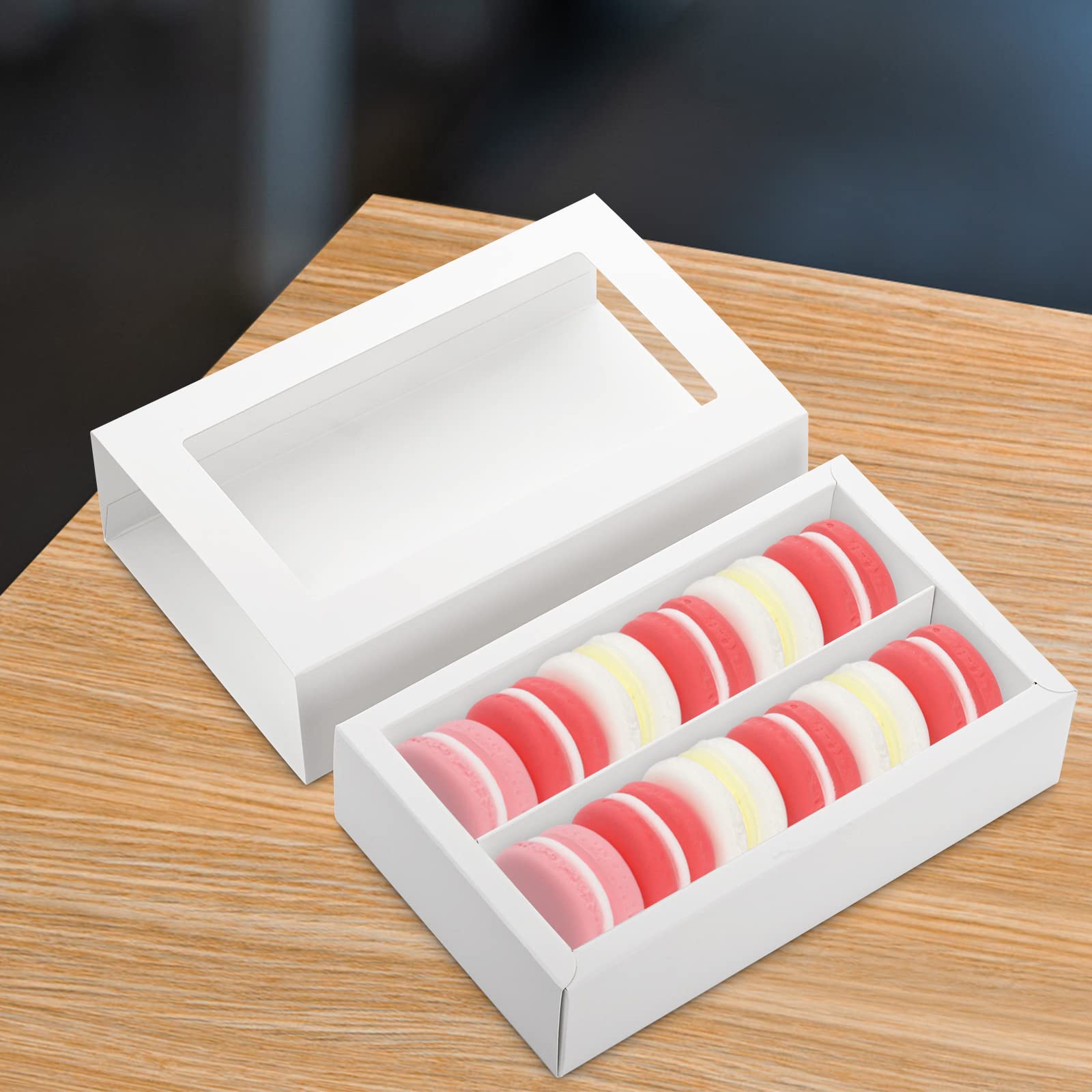 Dicunoy 30 Pack Macaron Boxes For 12, Macaron Gift Box, White Bakery Boxes With Clear Window, Cookie Packaging Box For Strawberr