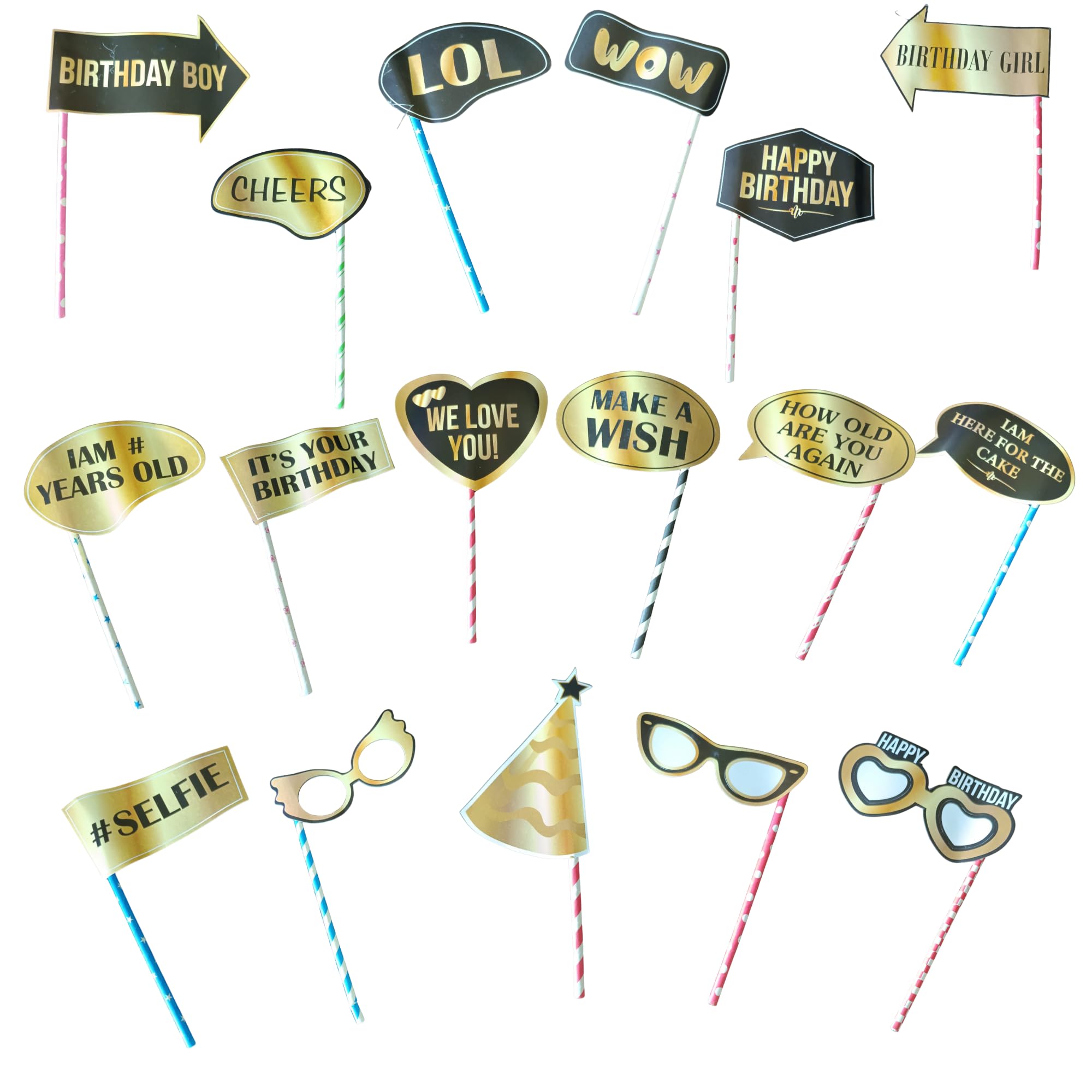 FI  FLICK IN 17 pcs Happy Birthday Decoration Props Photobooth Props for Birthday Photoshoot Funny Prop Party Dcor Items(Pack o