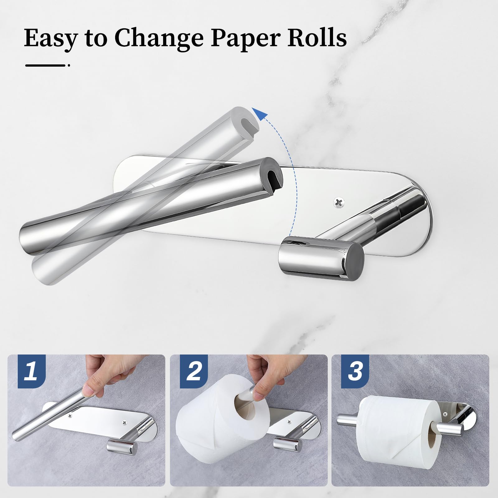 Chrome Toilet Paper Holder, Upgraded Sus304 Stainless Steel Toilet Roll Holder, Modern Double Base Paper Towel Holder Wall Mount