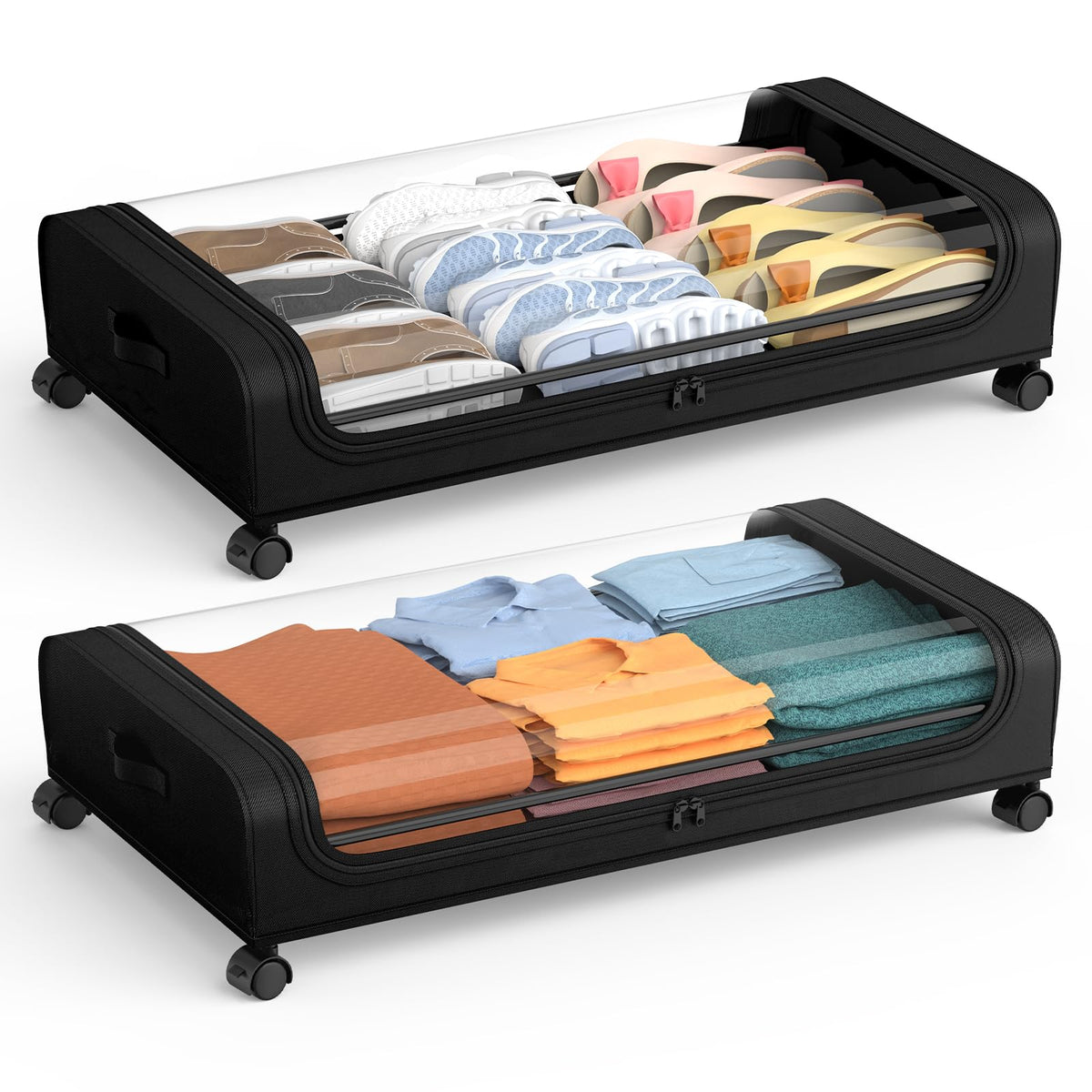 Under Bed Storage with Wheels and Lid, Under Bed Rolling Storage with XXL Large Capacity, Under the Bed Storage for Bedroom Unde