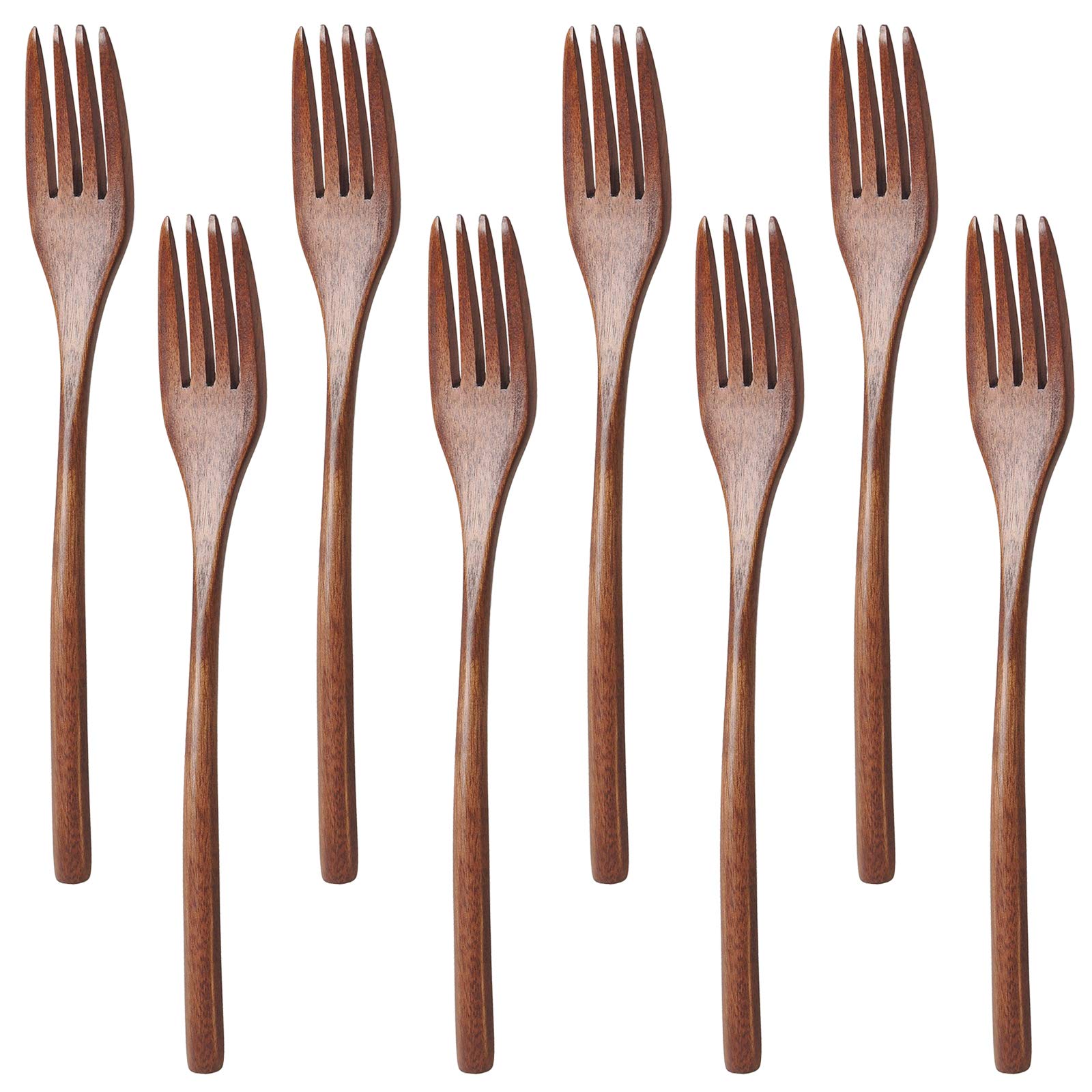 8 Pack Wooden Forks, Findtop 9 Inch Long Handle Reusable Japanese Style Handmade Kitchen Utensil Wood Forks For Pasta, Fruit, Sa