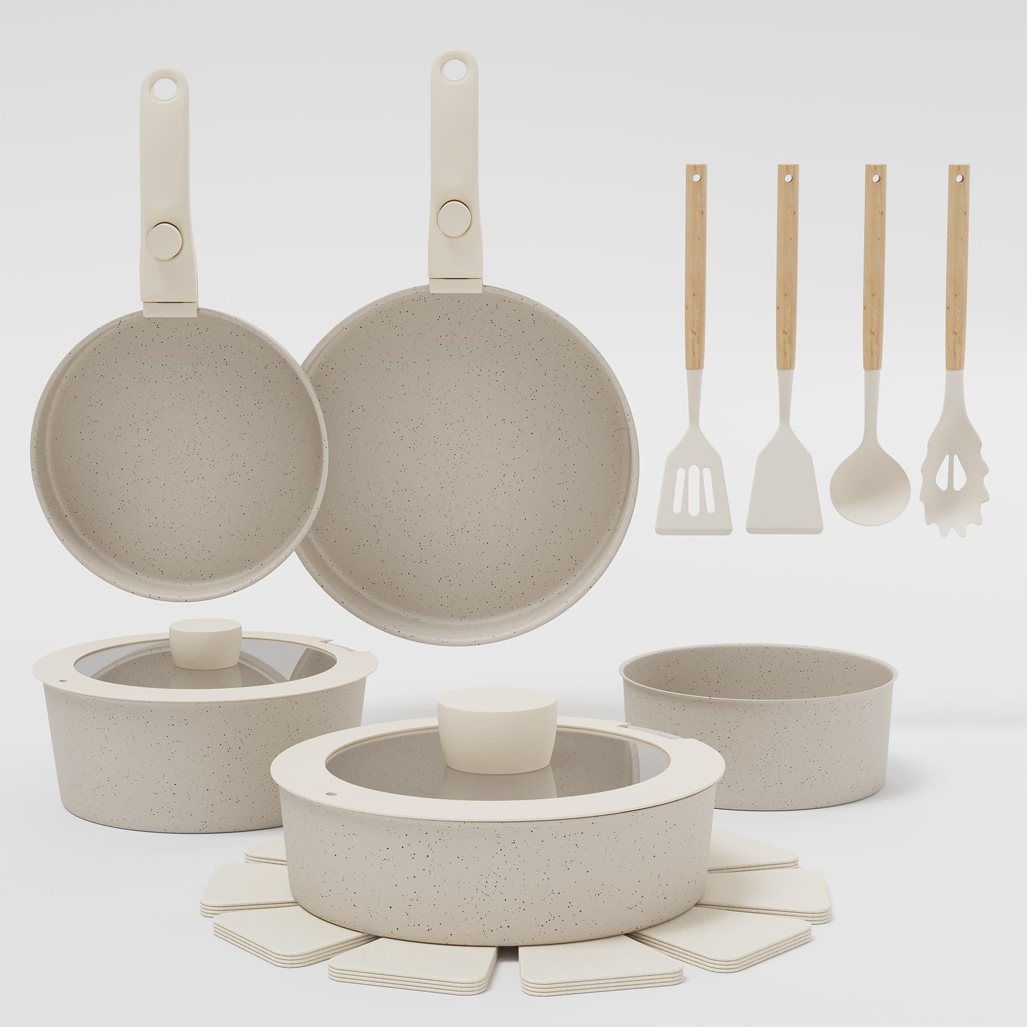 Garvee Aluminum Nonstick Cookware Set 17 Pcs, White