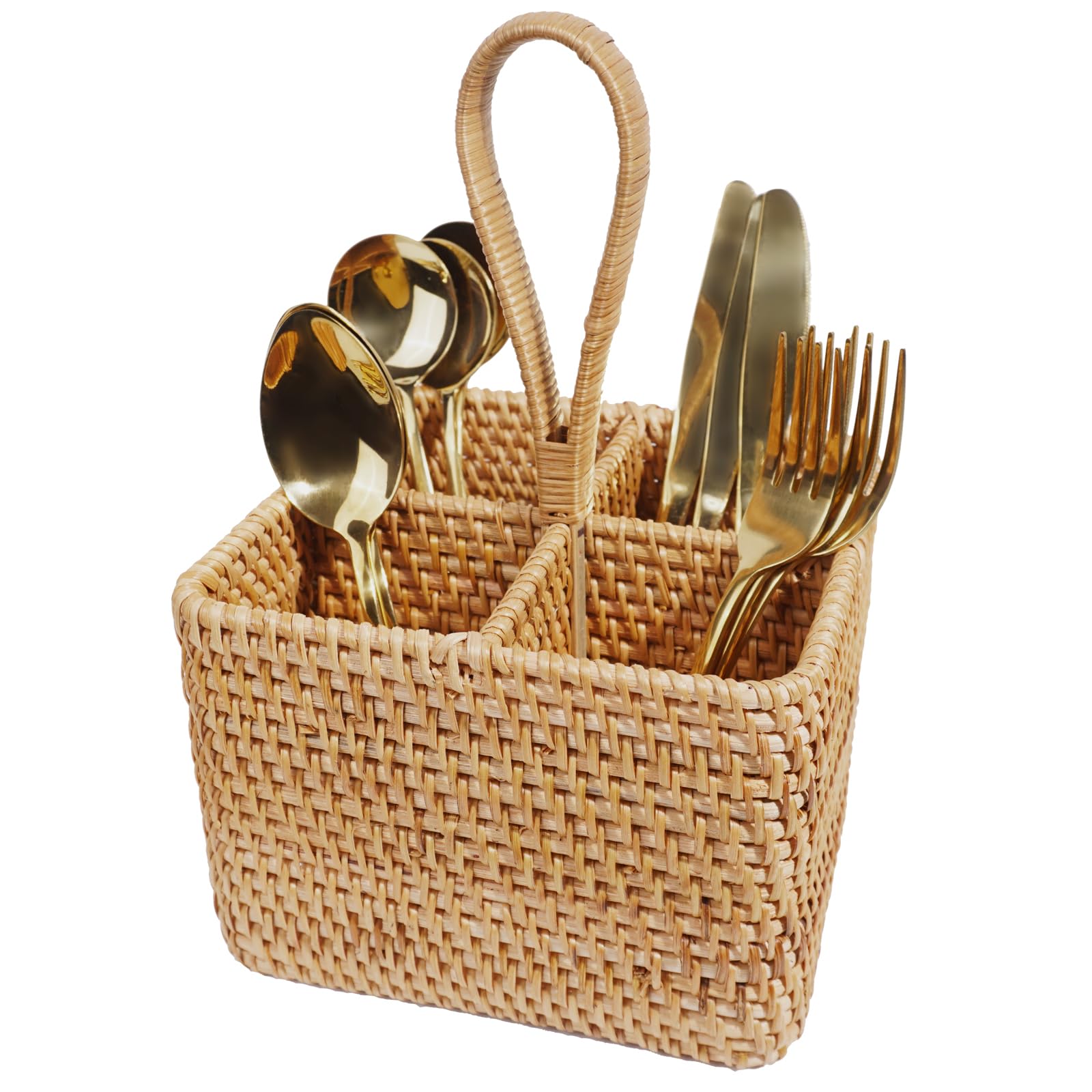 Natural Wicker Utensil Caddy With Built-In Handles