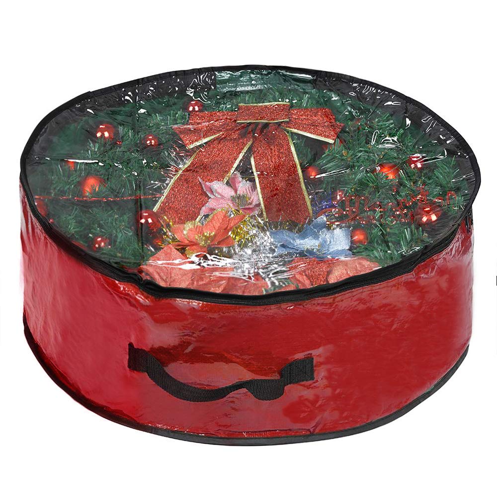 Propik Christmas Wreath Storage Bag 30'' - Garland Holiday Container With Clear Window - Tear Resistant Fabric - 30'' X 30'' X 8