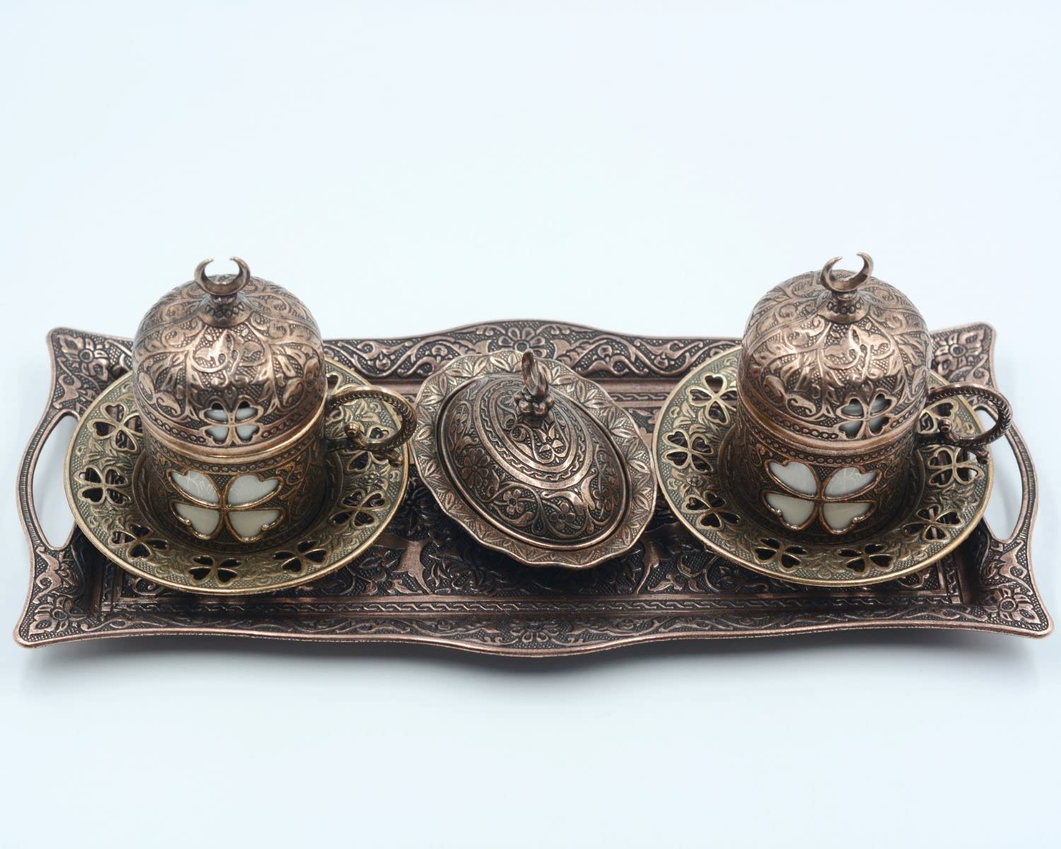 Lamodahome Turkish Coffee Cup Set With Saucer, Lid, And Chocolate Bowl, Porcelain Arabic, Greek, Espresso Cups For Coffee Lovers