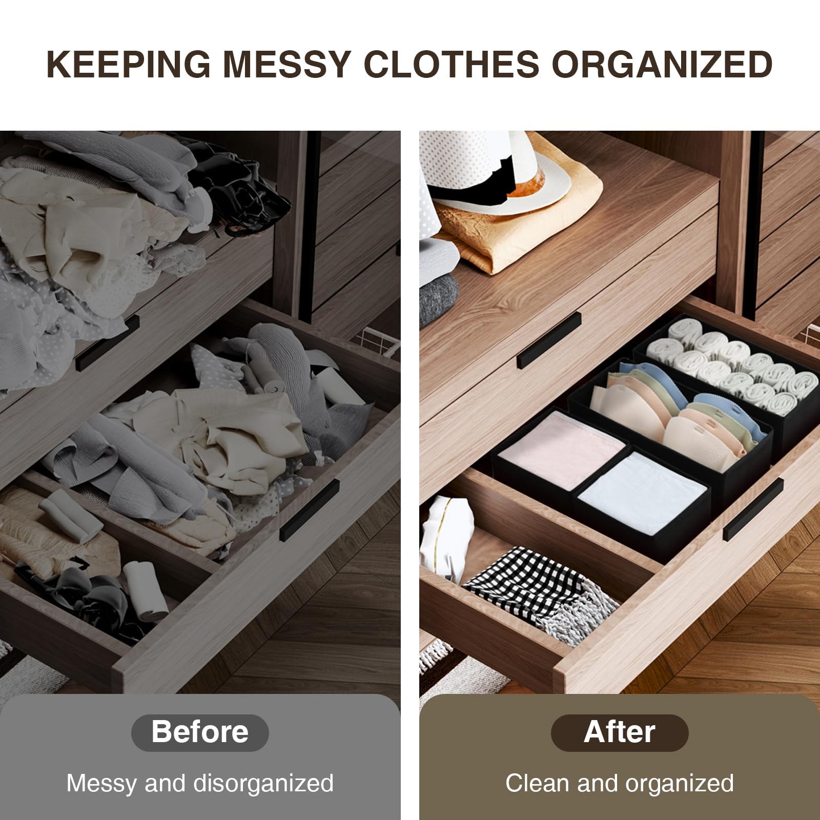 DIMJ Drawer Organizers, Set of 4 Clothes Drawer Organizer, Foldable Closet Drawer Organizer, Dresser Drawer Organizers Dividers