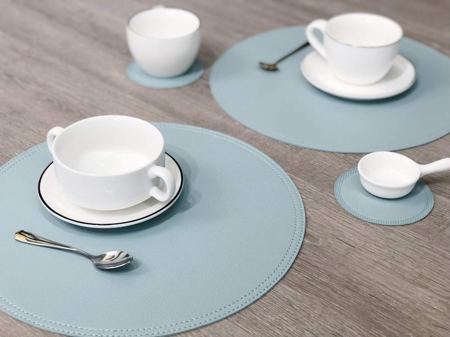 Faux Leather Round Placemats And Coasters, Coffee Mats Kitchen Table Mats, Waterproof, Easy To Clean For Kitchen Dining Round Ta