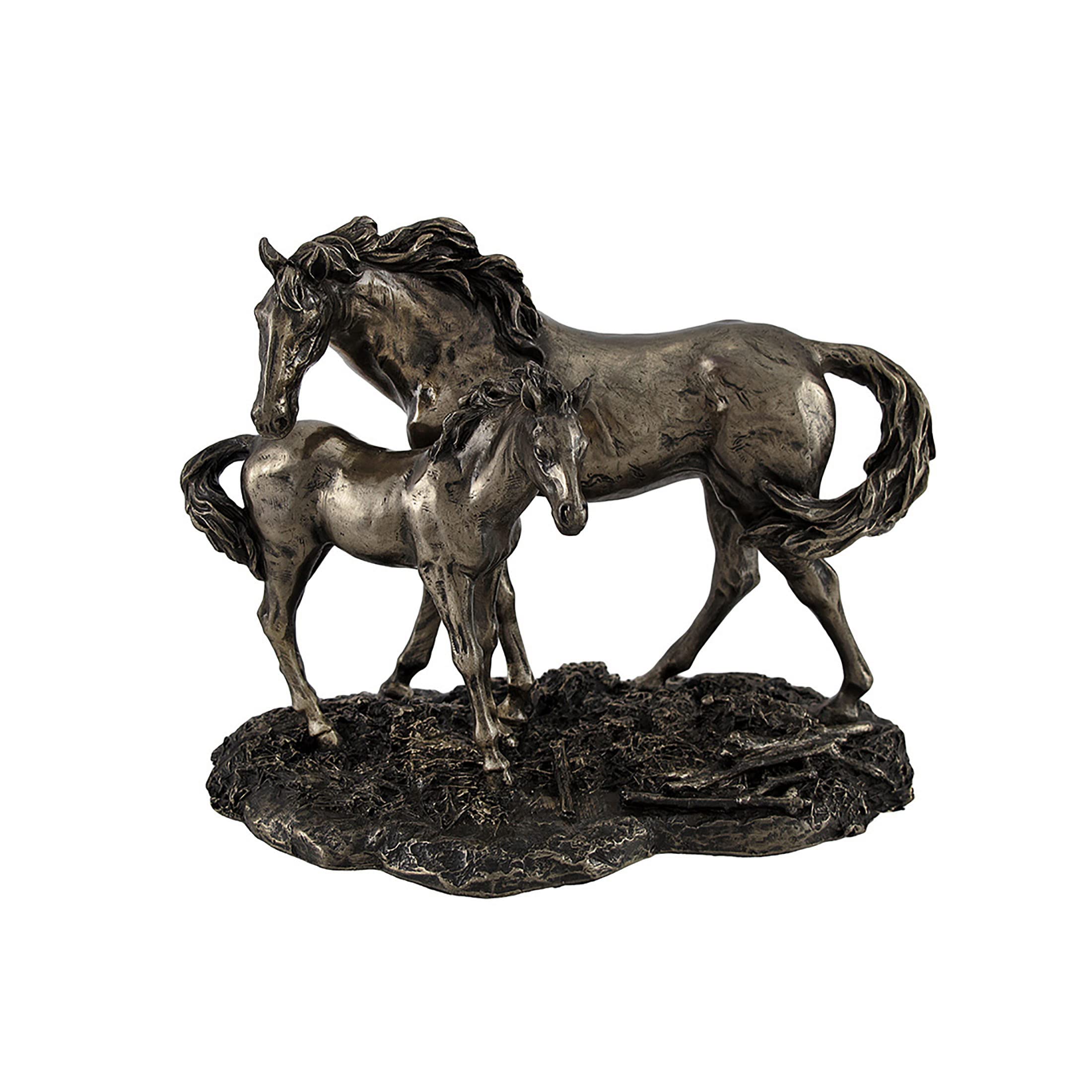 Veronese Design Majestic Mare and Foal Wild Horses Bronze Finish Statue - Exquisite Detail - Cold-Cast Resin - 7 Inches Long - P