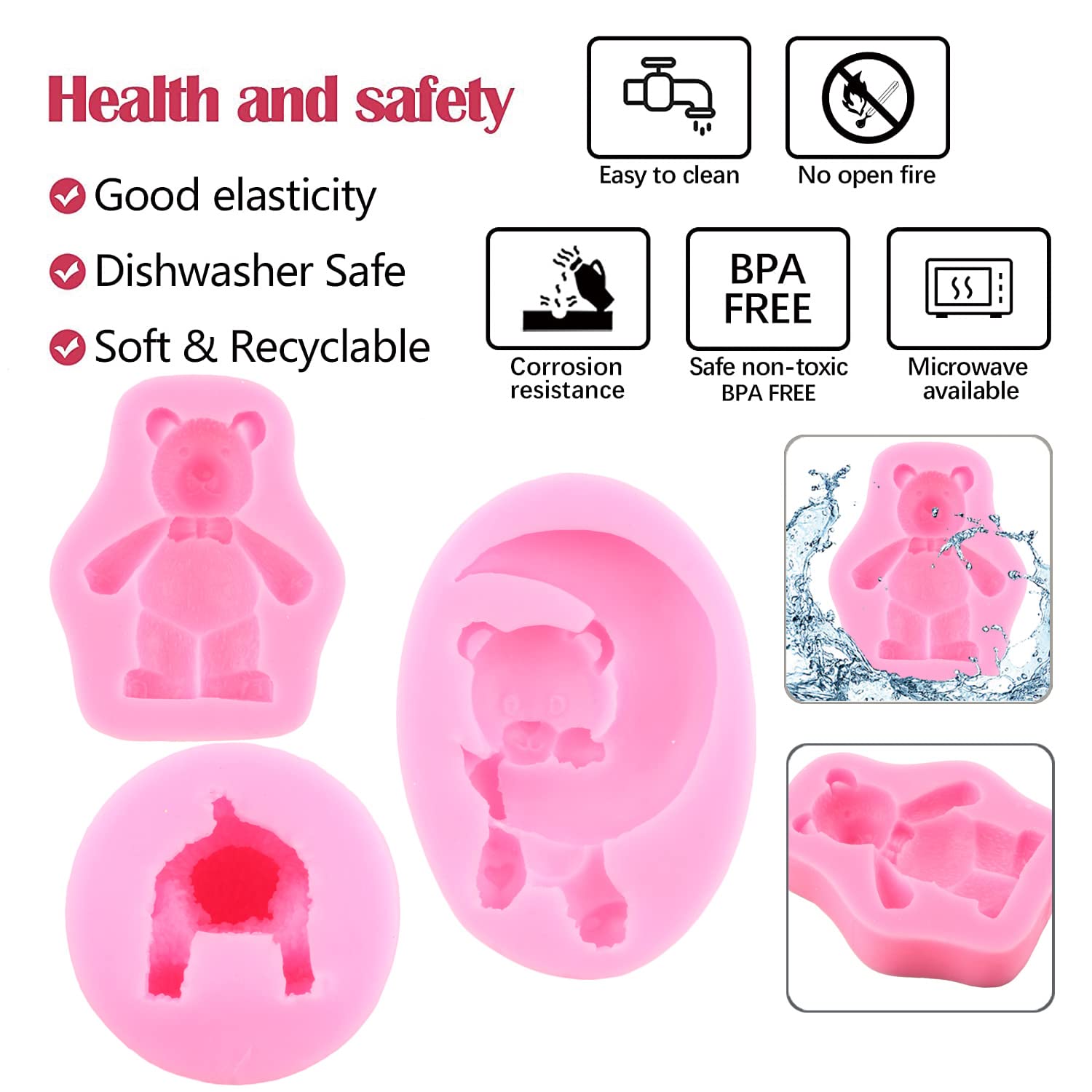 Zixiang Teddy Bear Silicone Fondant Mold Moon Bear Chocolate Molds For Cake Decoration Sugar Craft Candy Soap Candle Gum Paste S