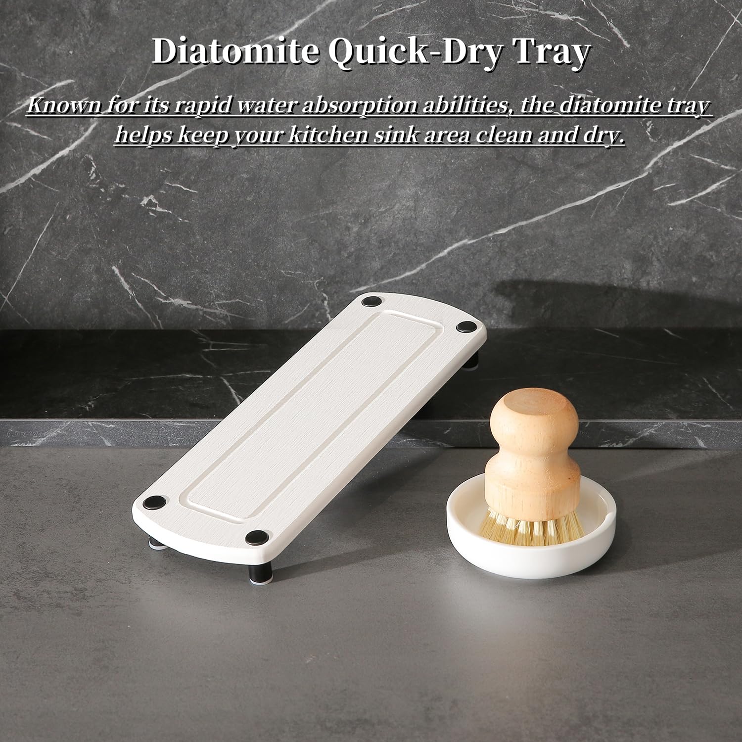 Momeemo White Soap Dispenser Set Comes With Stainless Steel Pumps, Instant Dry Tray, And Dish Scrub Brush, Suitable For Kitchen