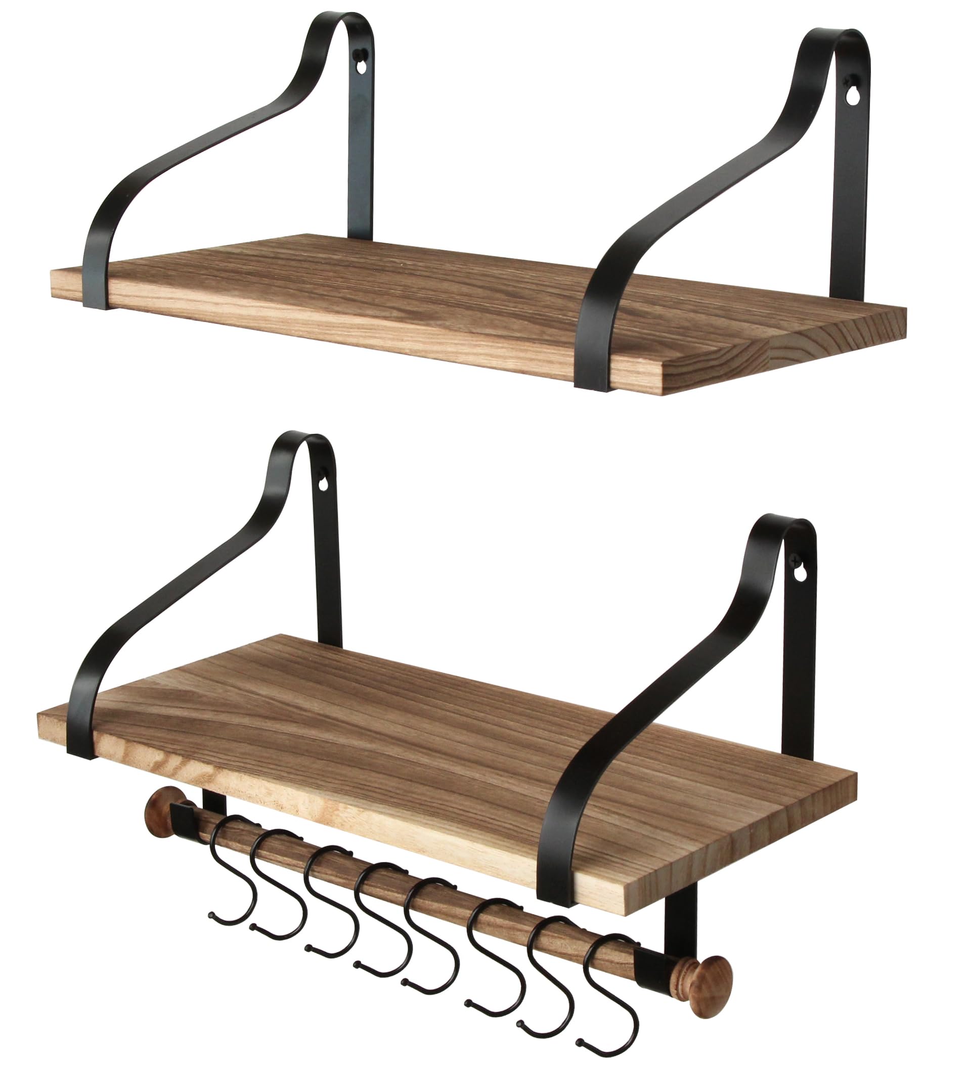 Gurfury Wooden Hanging Pot Rack With 8 Hooks - Farmhouse Style Wall Mount Multifunctional Cookware Organizer Rack Kitchen Storag