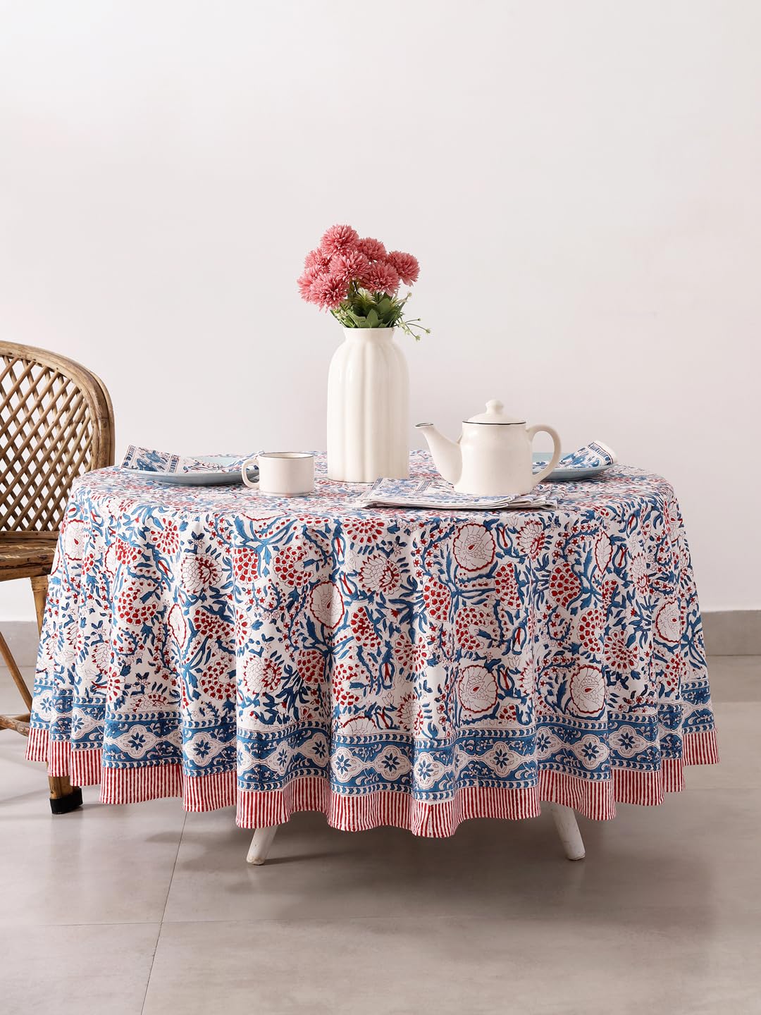 Ravaiyaa  Attitude is everything Pure Cotton Block Printed Round Table Cover for Decoration of Dining Table Kitchen Table (72 