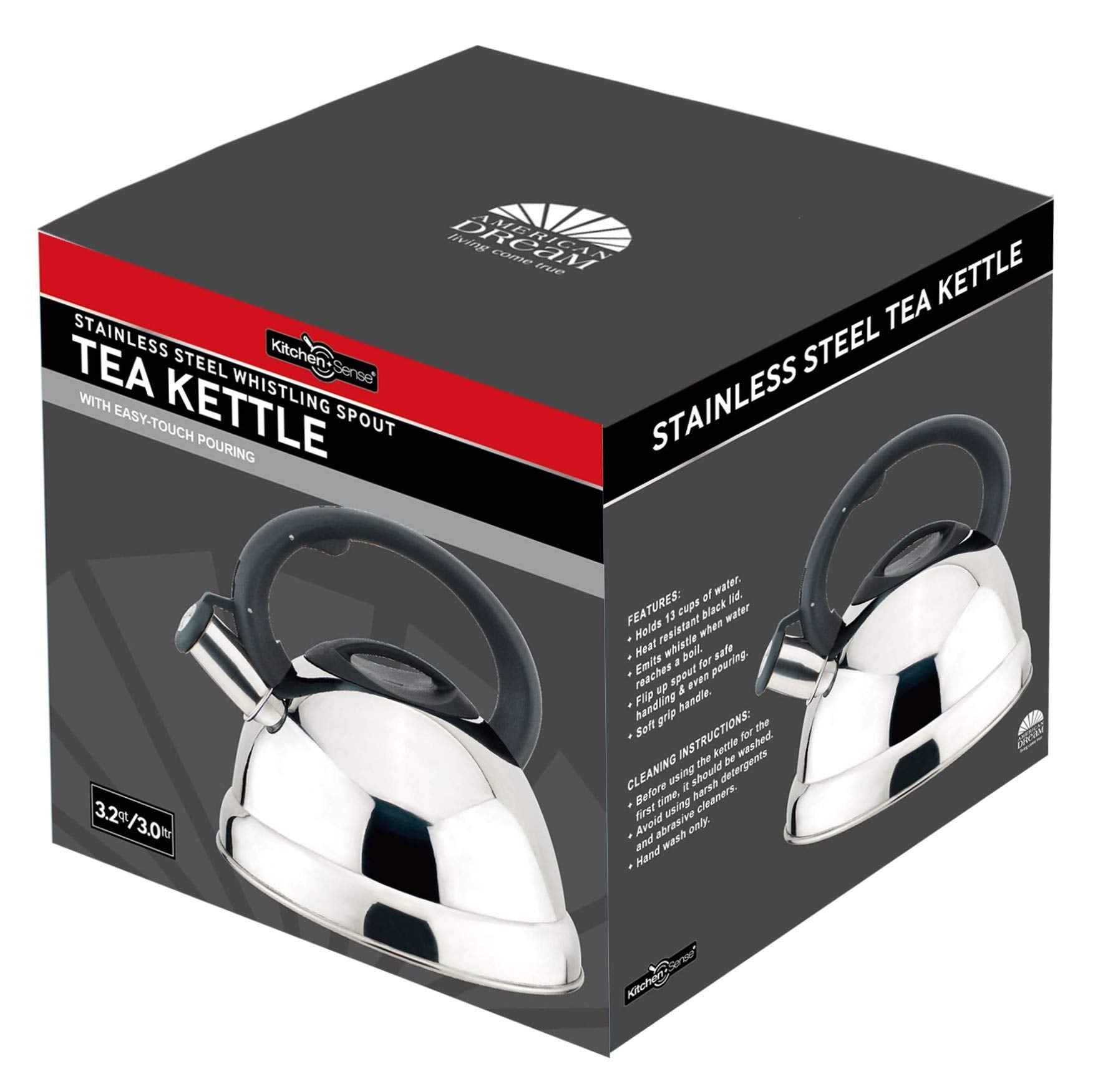 Tea Kettle - Whistling Tea Pot For Stovetop - Stainless Steel 3 Liter With Nylon Handle
