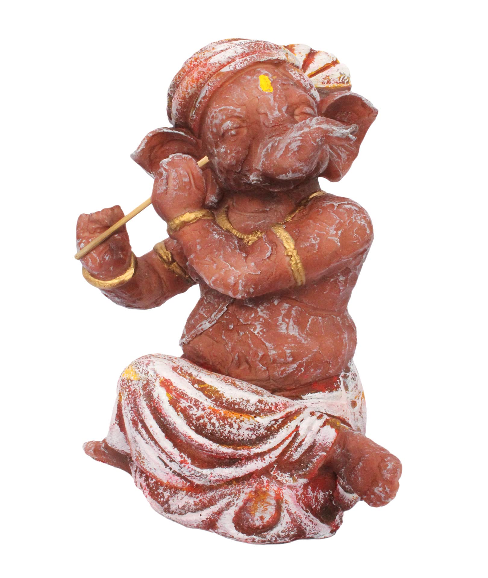Kd Hub Lord Ganesh Idol For Home Decor & Office - Flute Muscial Ganesh Murti - (22 Cm) (Brown)(Medium Size)