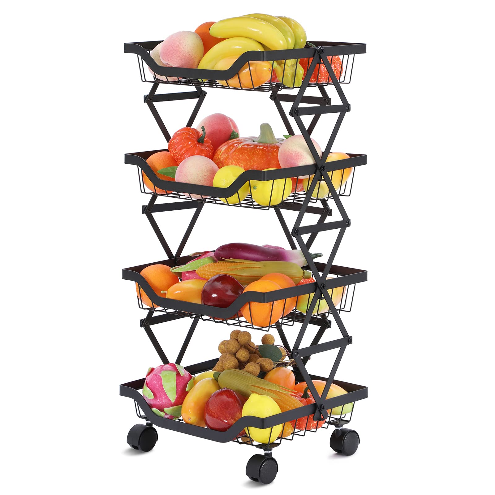 Brian & Dany 4-Tire Fruit And Vegetable Storage Rack, Fresh Vegetable Storage Basket Container For Kitchen (Black)